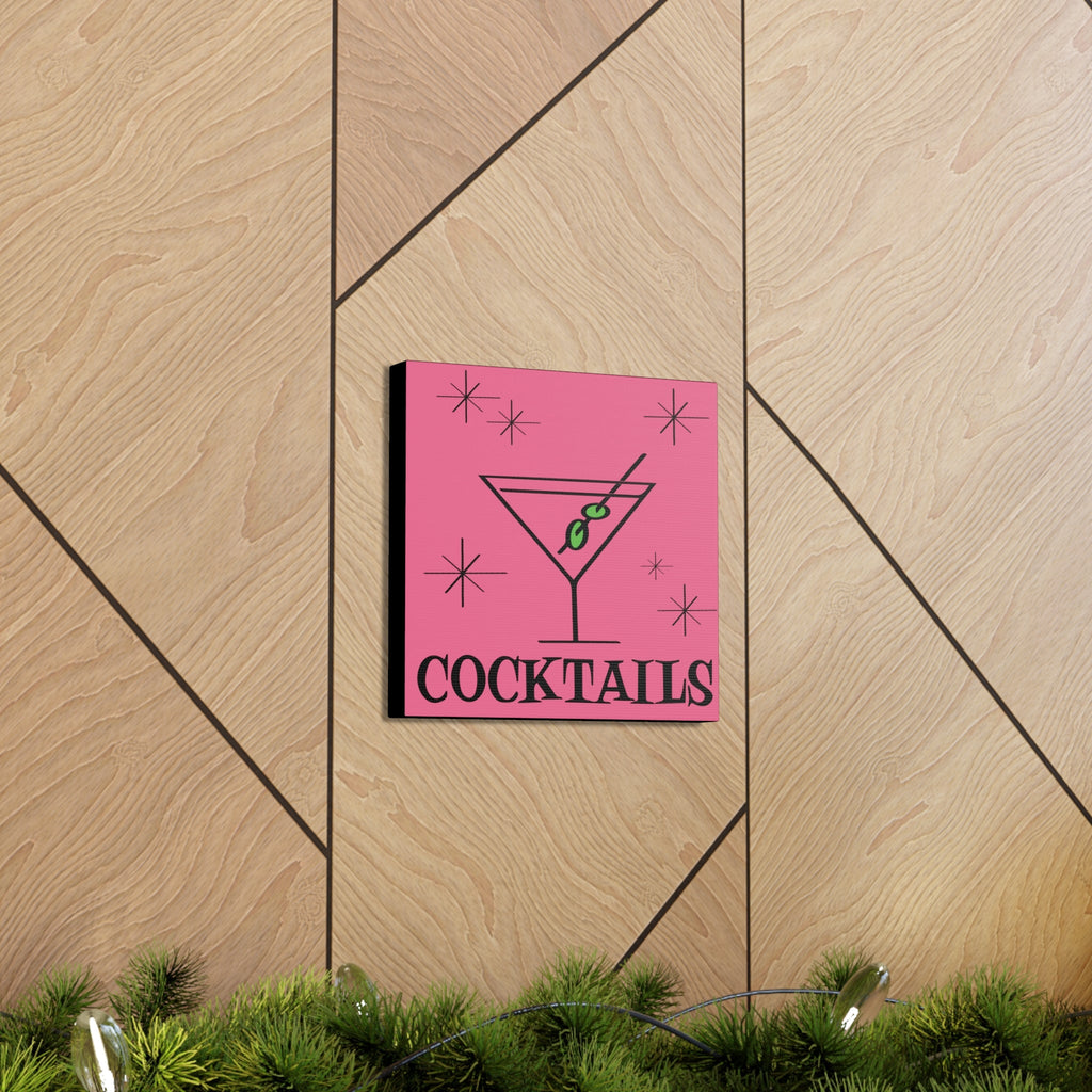 Martini Cocktails Mid Century Retro Design Pink Canvas Gallery Wrap