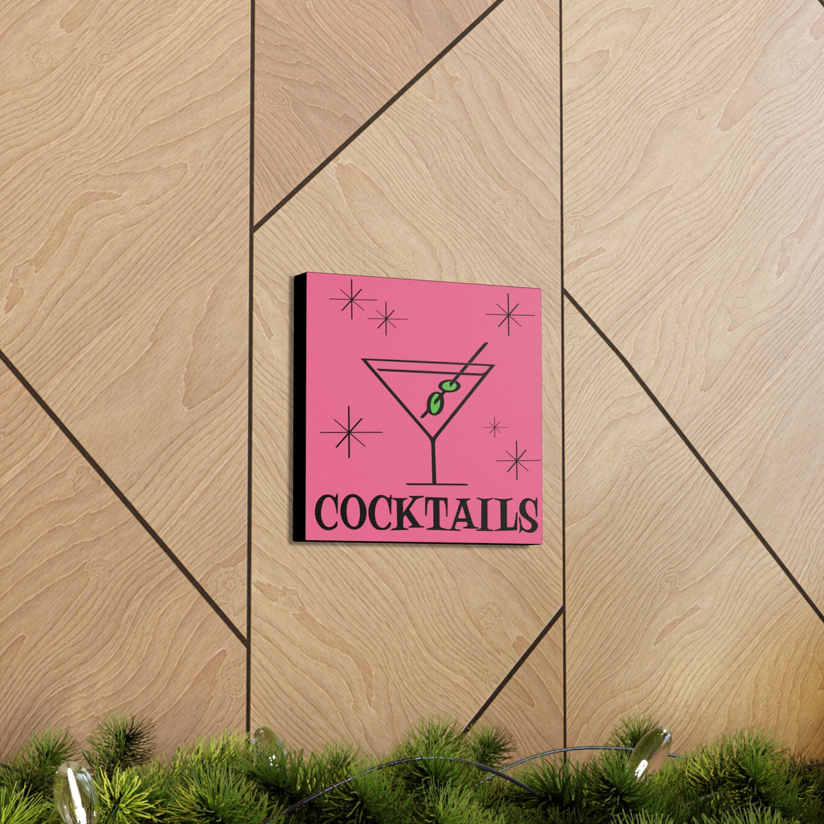 Martini Cocktails Mid Century Retro Design Pink Canvas Gallery Wrap