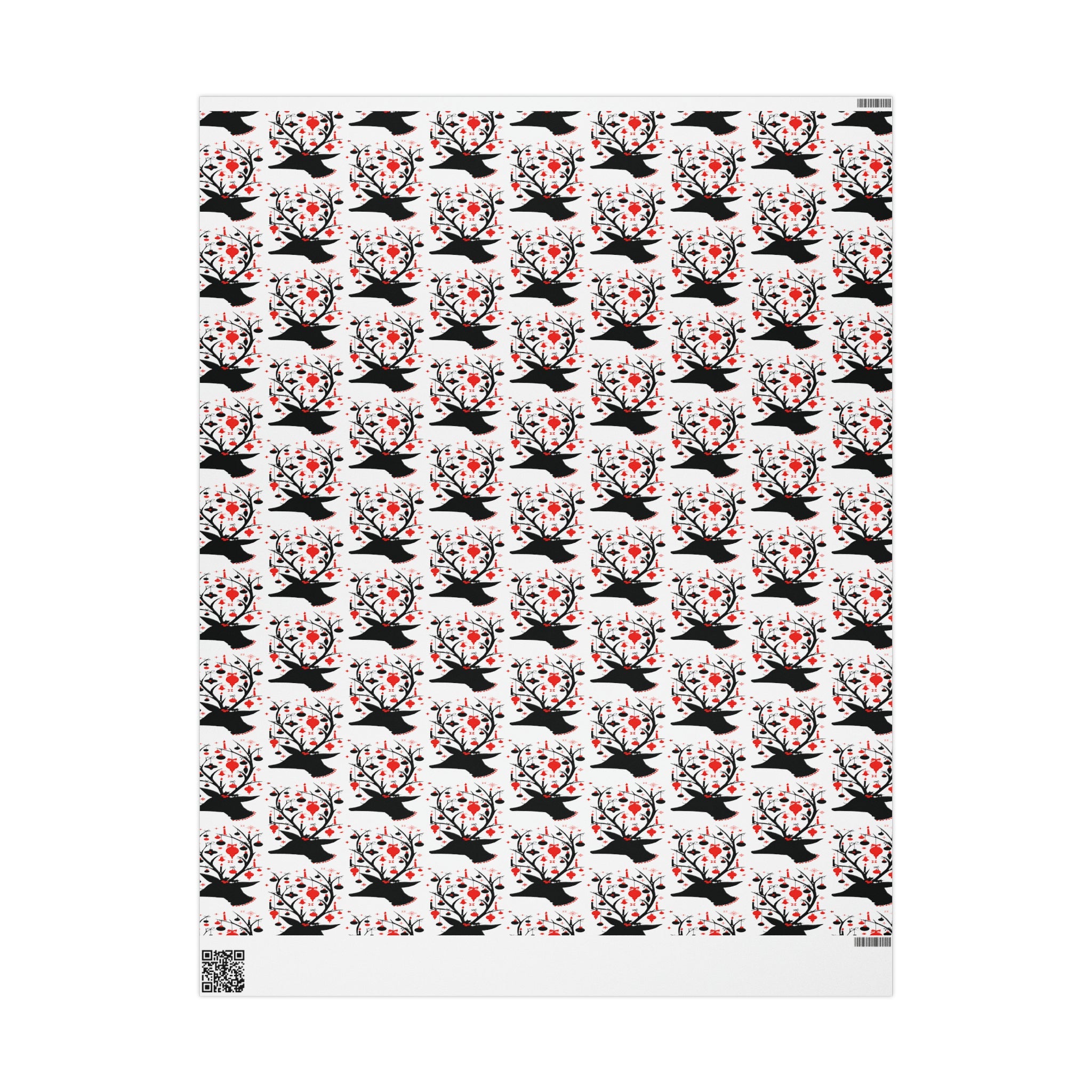 Reindeer Silhouette With Ornaments Mid Century Retro Christmas Print Holiday Gift Wrap Paper - Glossy Or Matte
