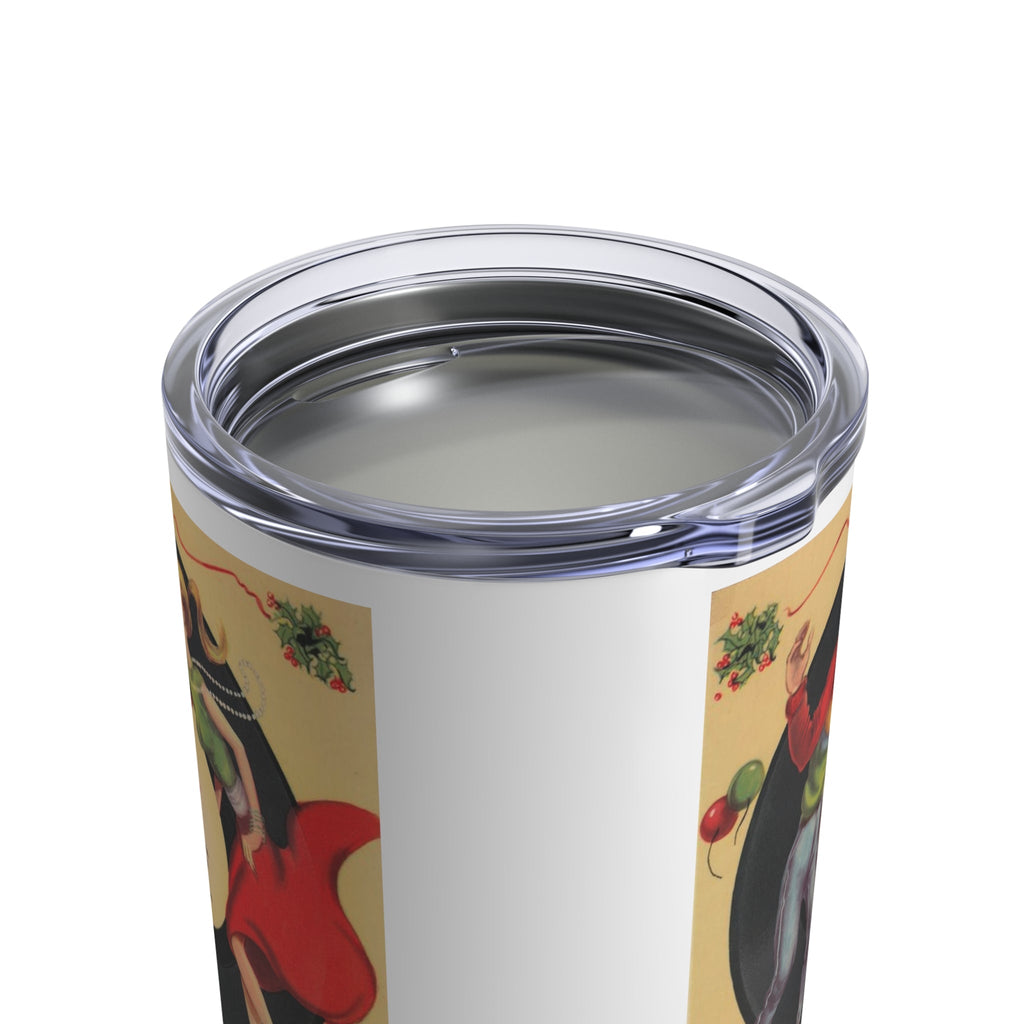 Merry Christmas Couple Kissing Under Mistletoe Record Retro Christmas Print Stainless Steel Tumbler 10oz