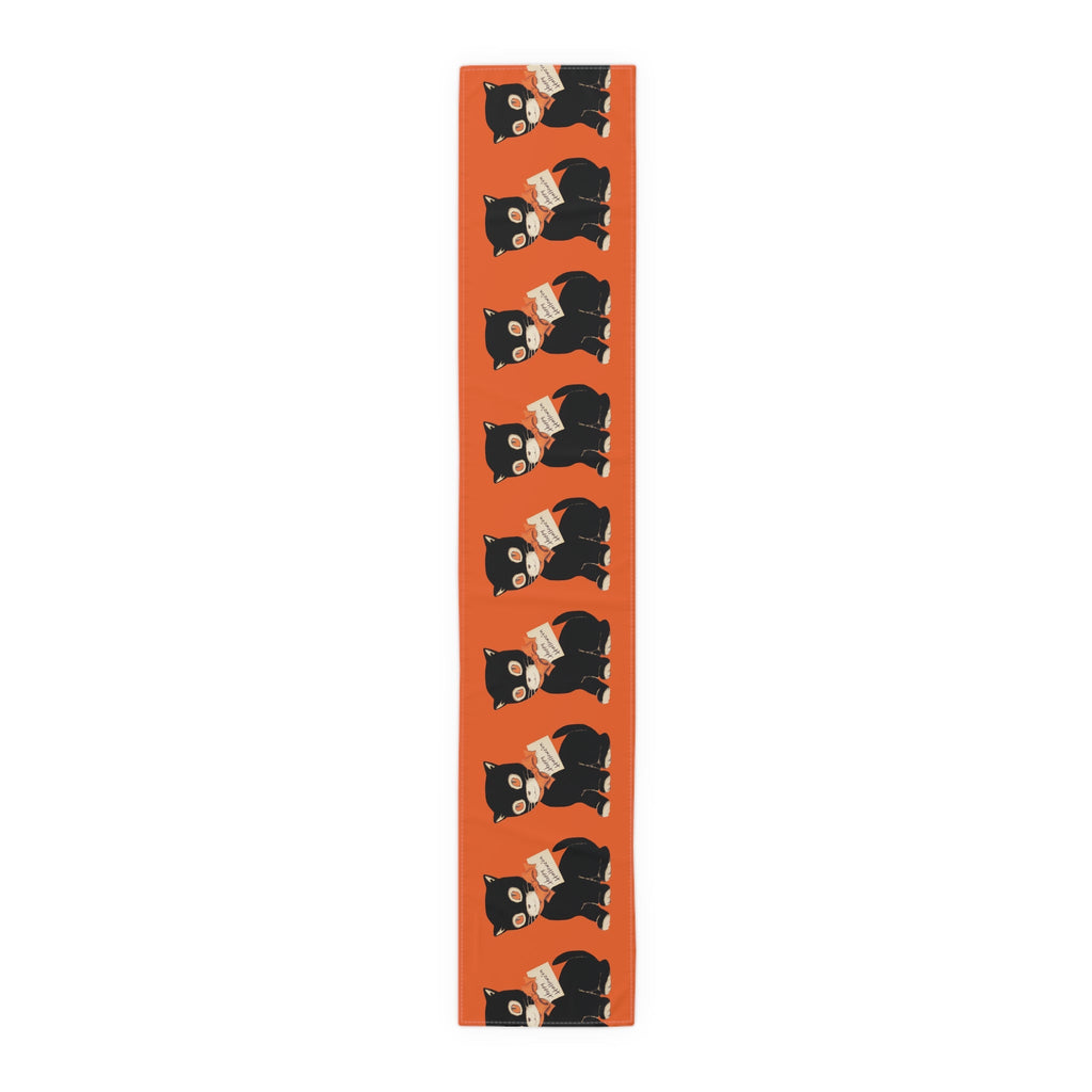 Happy Halloween Black Cat Retro Halloween Print Decor Cotton Poly Table Runner