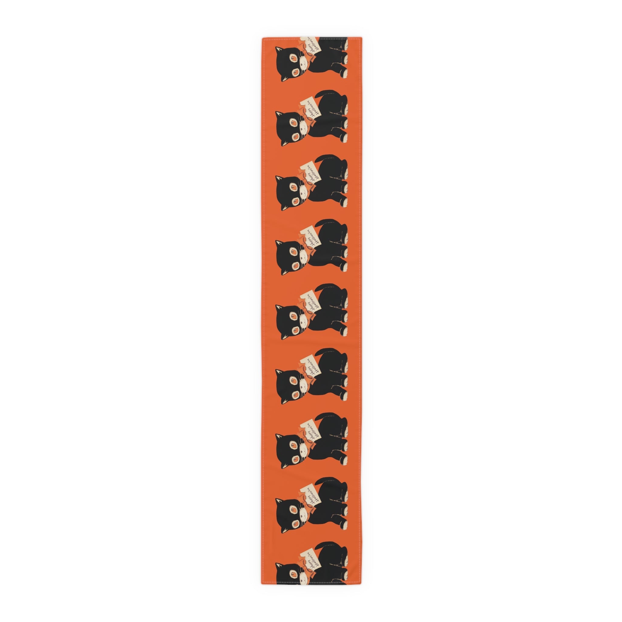 Happy Halloween Black Cat Retro Halloween Print Decor Cotton Poly Table Runner