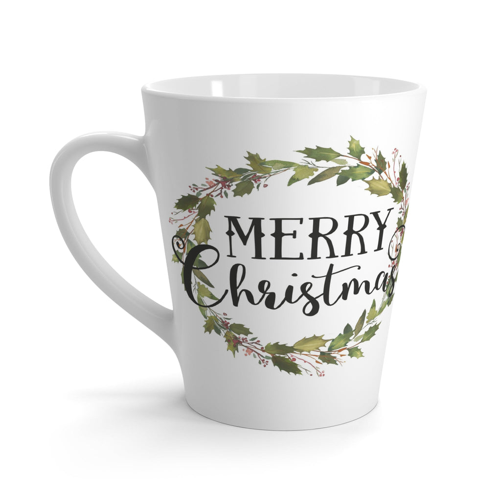 Merry Christmas Wreath Christmas Print Latte Coffee Mug