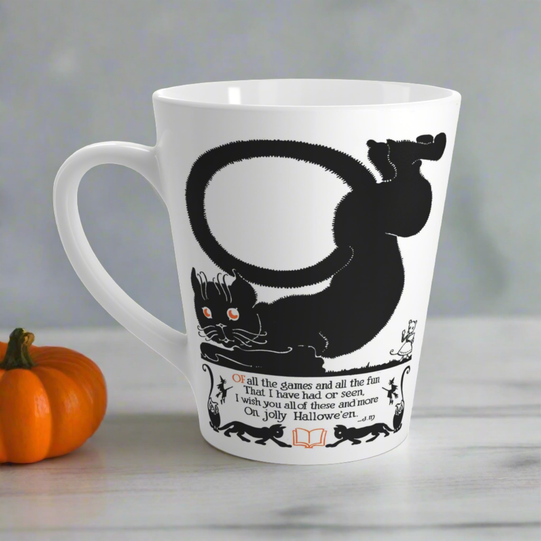 Black Cat Vintage Poem Retro Halloween Print Style Latte Mug