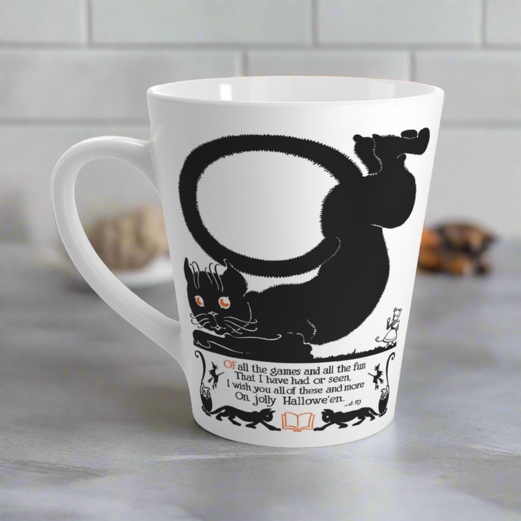 Black Cat Vintage Poem Retro Halloween Print Style Latte Mug