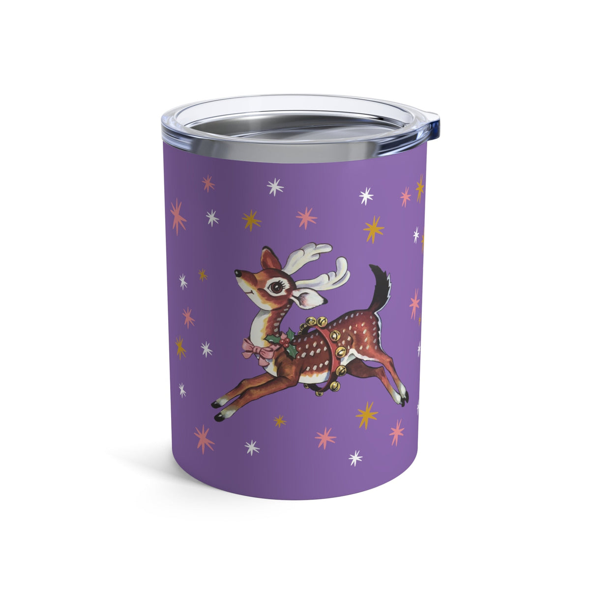 Christmas Reindeer Mid Century Retro Christmas Print Purple Stainless Steel Tumbler 10oz