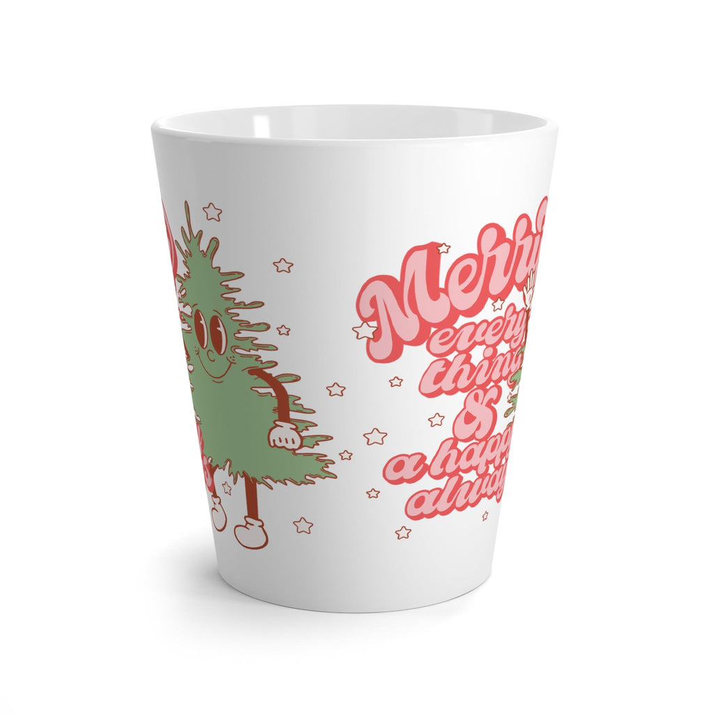Merry Everything And Happy Always Cute Christmas Tree Retro Style Christmas Print Latte Coffee Mug