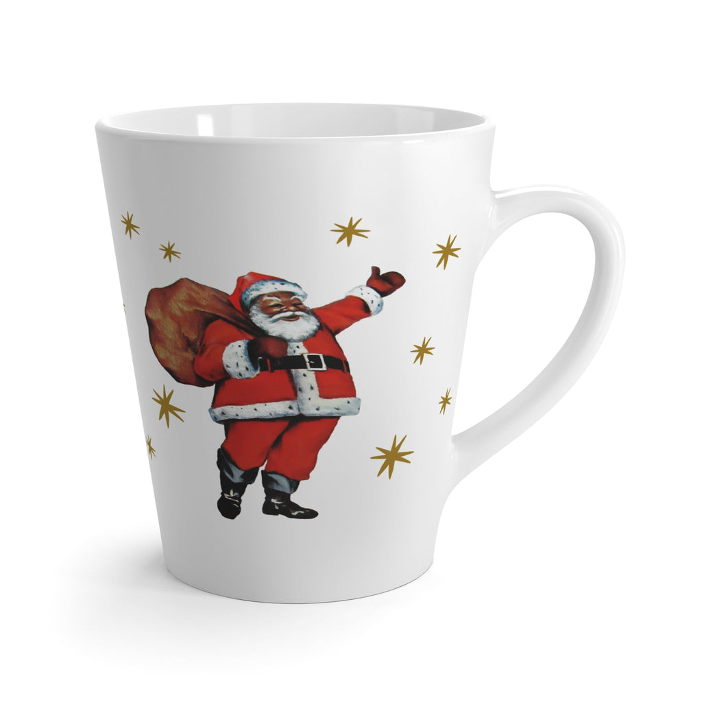 Santa With Gold Stars Mid Century Retro Christmas Print Latte Mug