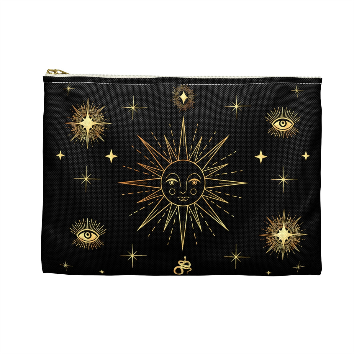 Celestial Gold Sun Stars Print Polyester Accessory Pouch Travel Bag