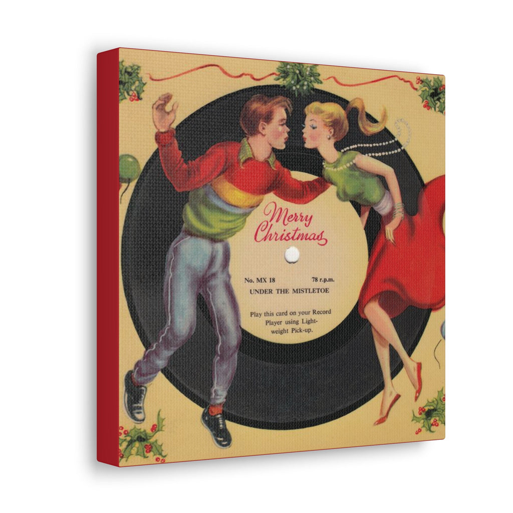 Under The Mistletoe Merry Christmas Couple Record Retro Print Canvas Gallery Wraps