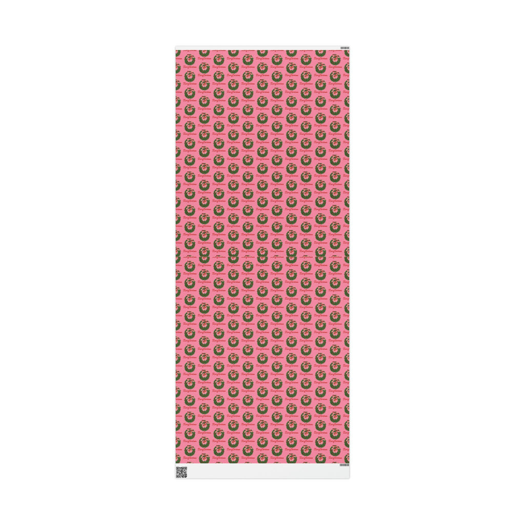 Merry Christmas Wreath Pink Retro Christmas Print Holiday Gift Wrap Paper - Glossy Or Matte