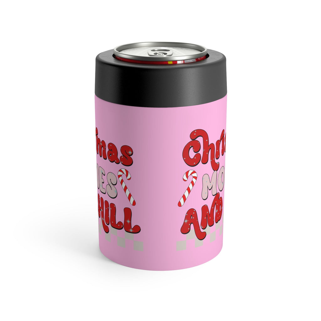 Christmas Movies And Chill Pink Christmas Print Stainless Steel Can Holder