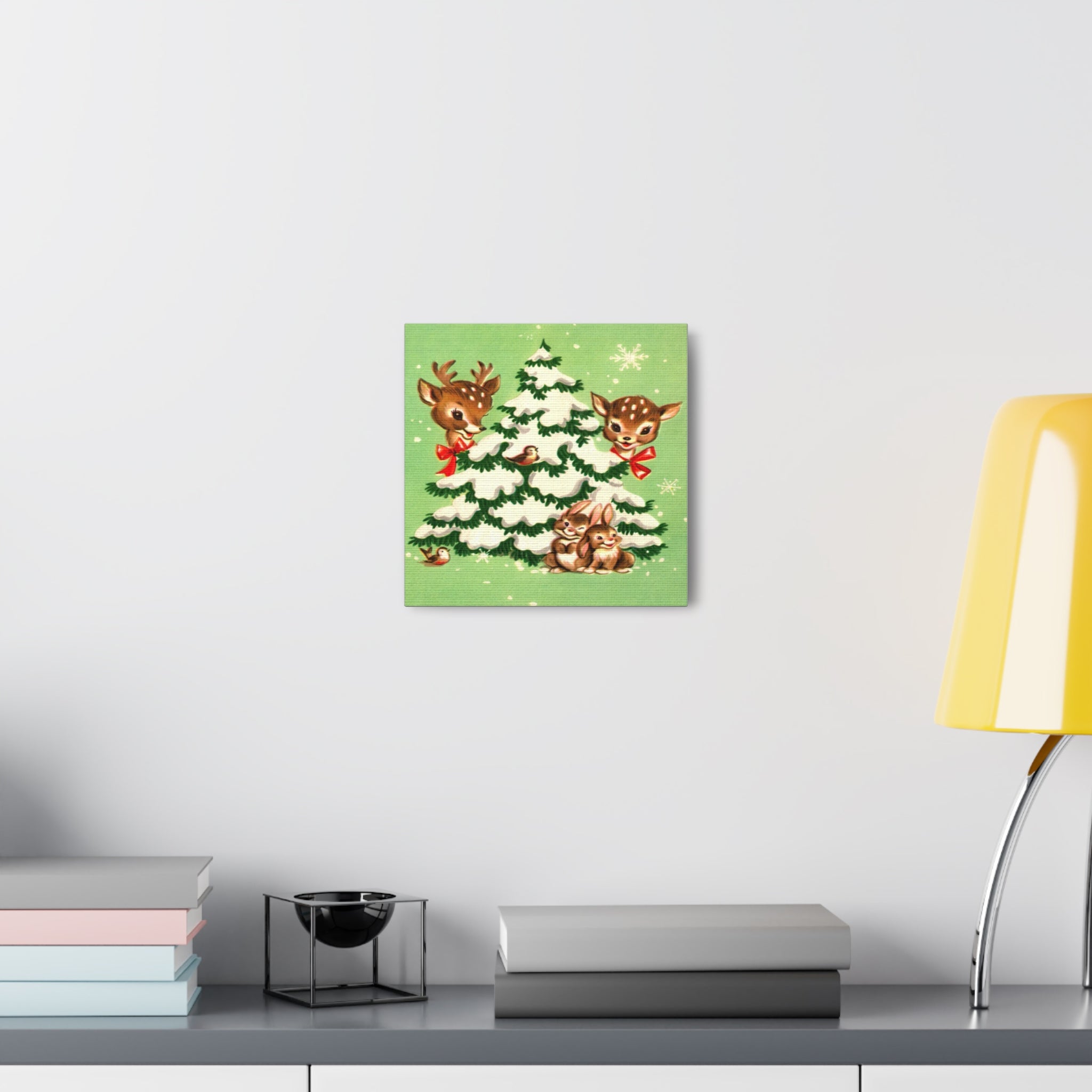 Christmas Reindeer Tree Mid Century Retro Christmas Canvas Gallery Wrap