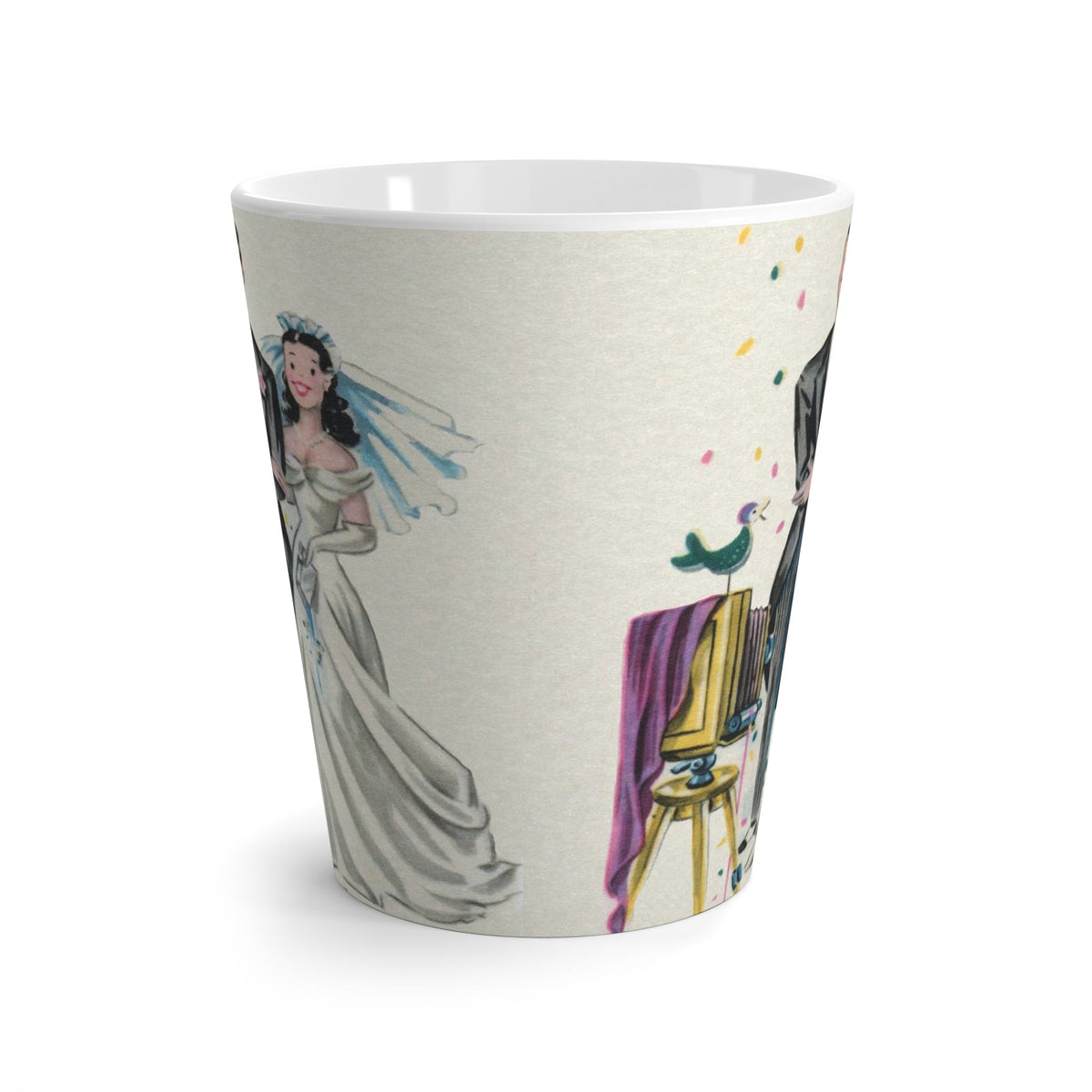 Capture Joyful Moments with Our Midcentury Wedding Couple and Bird Ceramic Latte Mug
