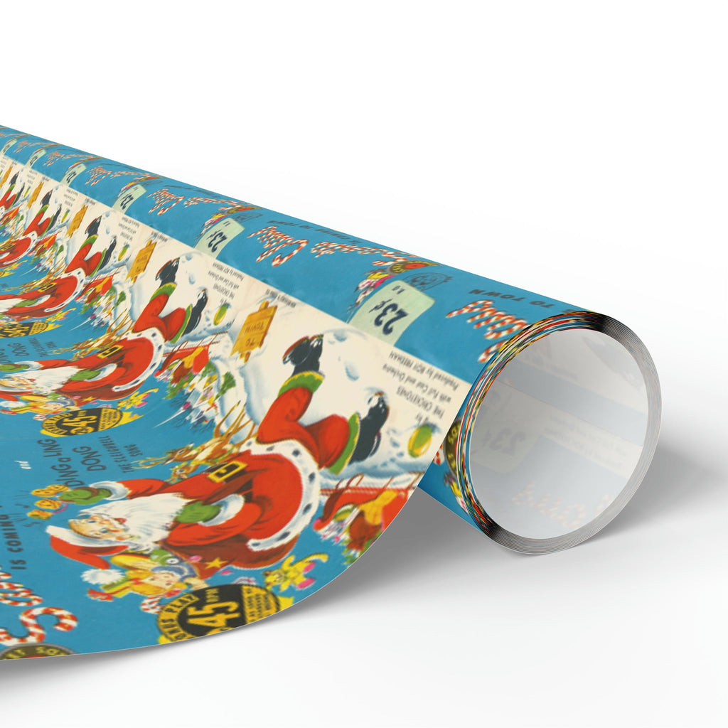 Santa Claus Is Coming To Town Record Cover Mid Century Retro Christmas Print Holiday Gift Wrap Paper - Glossy Or Matte