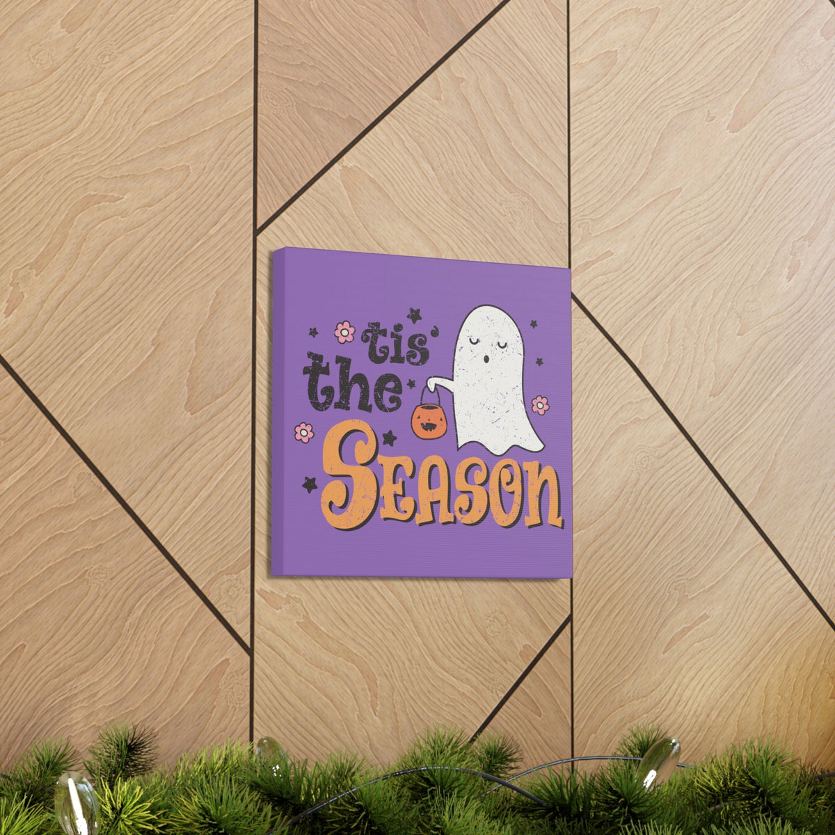 Tis The Season Trick Or Treat Ghost Distressed Halloween Print Canvas Gallery Wrap