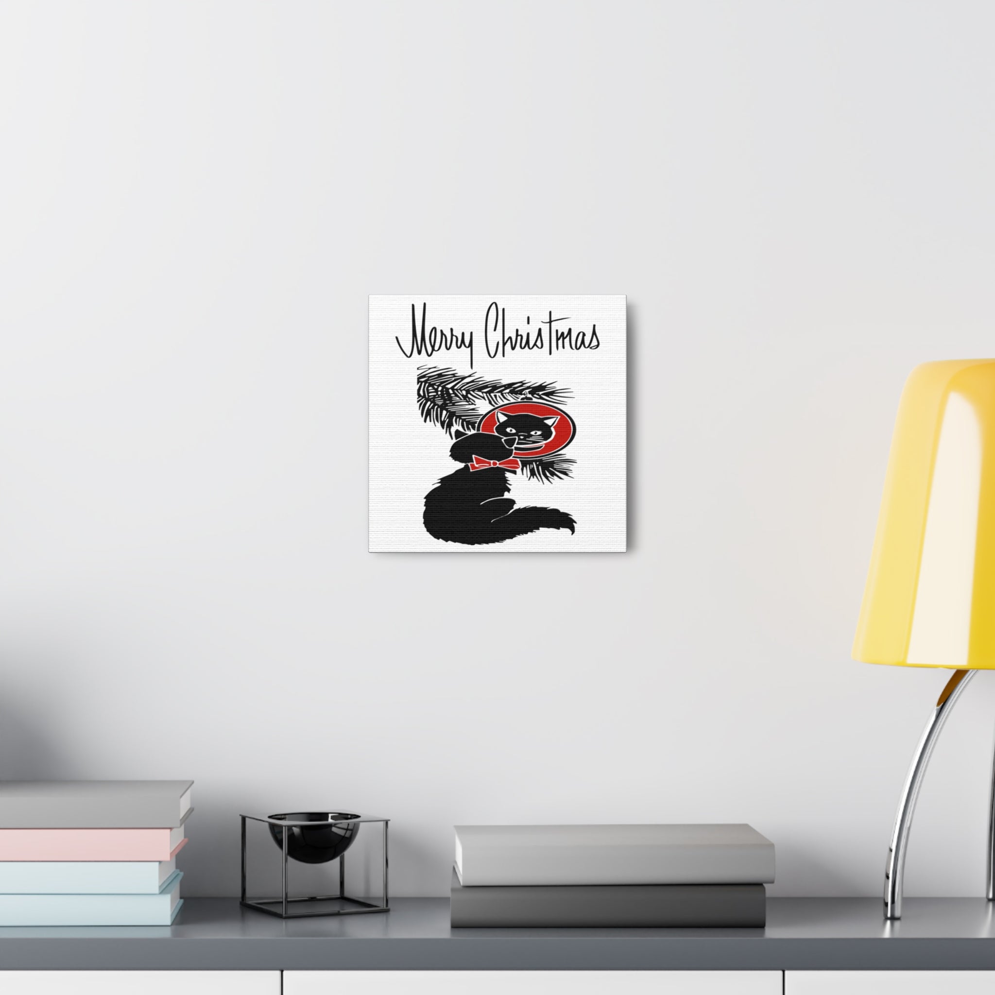 Merry Christmas Black Cat Retro Print Canvas Gallery Wrap
