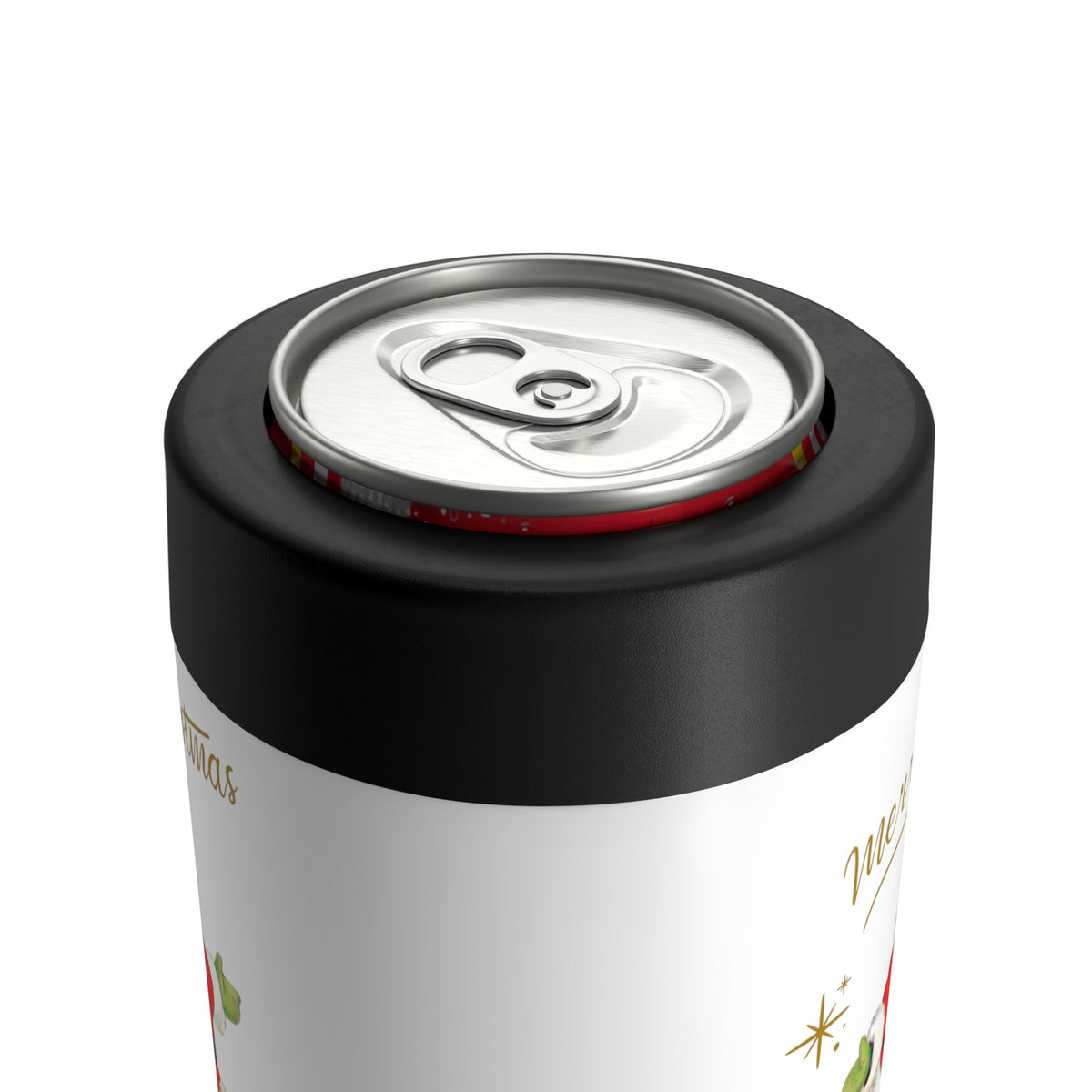 Merry Christmas Santa Baby Reindeer Gold Stars Mid Century Retro Christmas Print Stainless Steel Can Holder