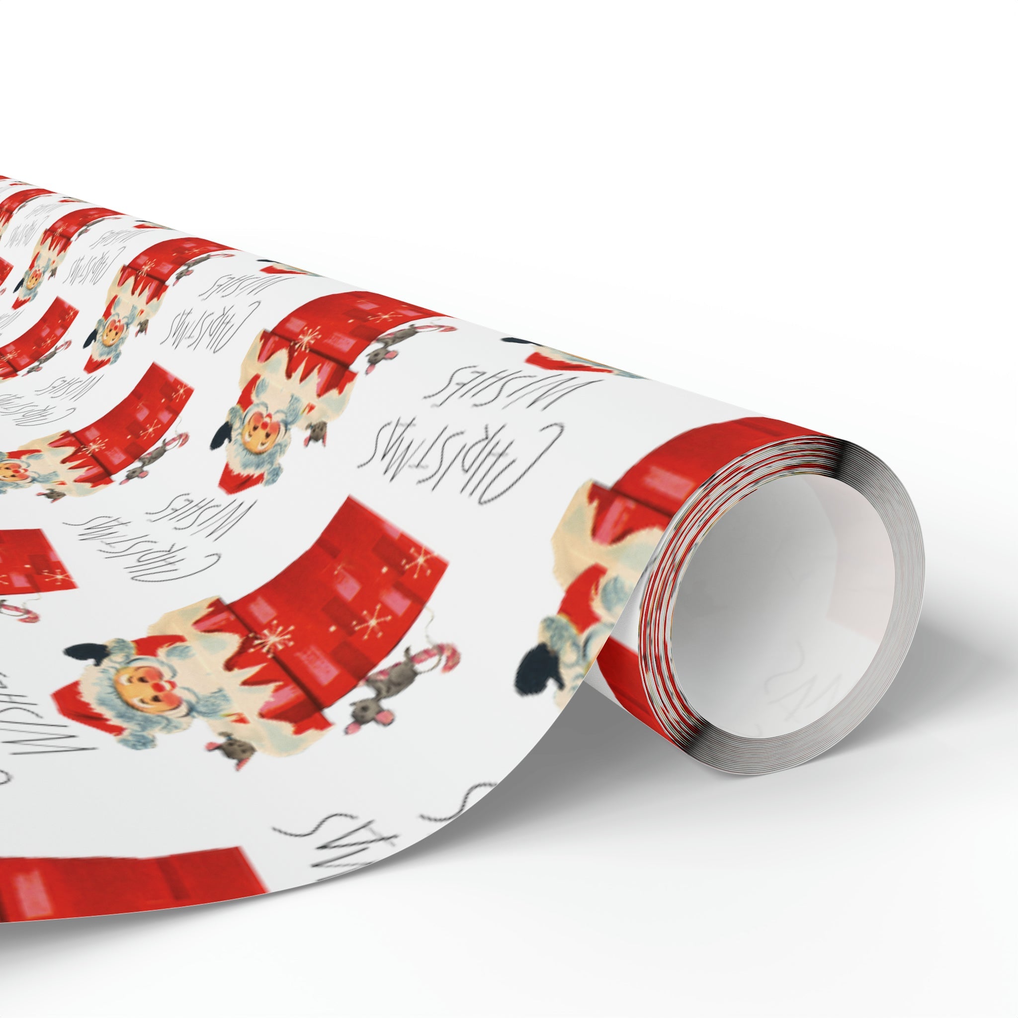 Christmas Wishes Santa In Chimney Mid Century Retro Christmas Style Holiday Gift Wrap Paper - Glossy Or Matte