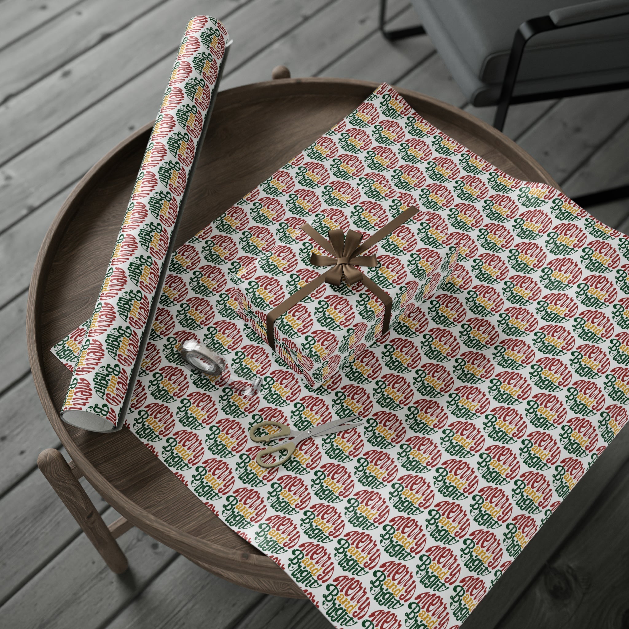 Merry And Bright Christmas Print Holiday Gift Wrap Paper - Glossy Or Matte