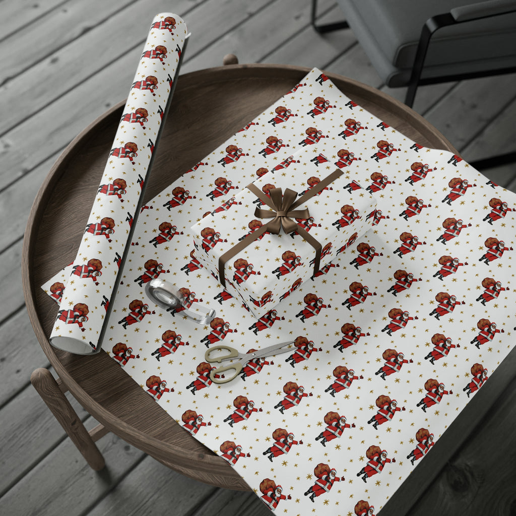 Santa Gold Stars Mid Century Retro Christmas Print Holiday Gift Wrap Paper - Glossy Or Matte
