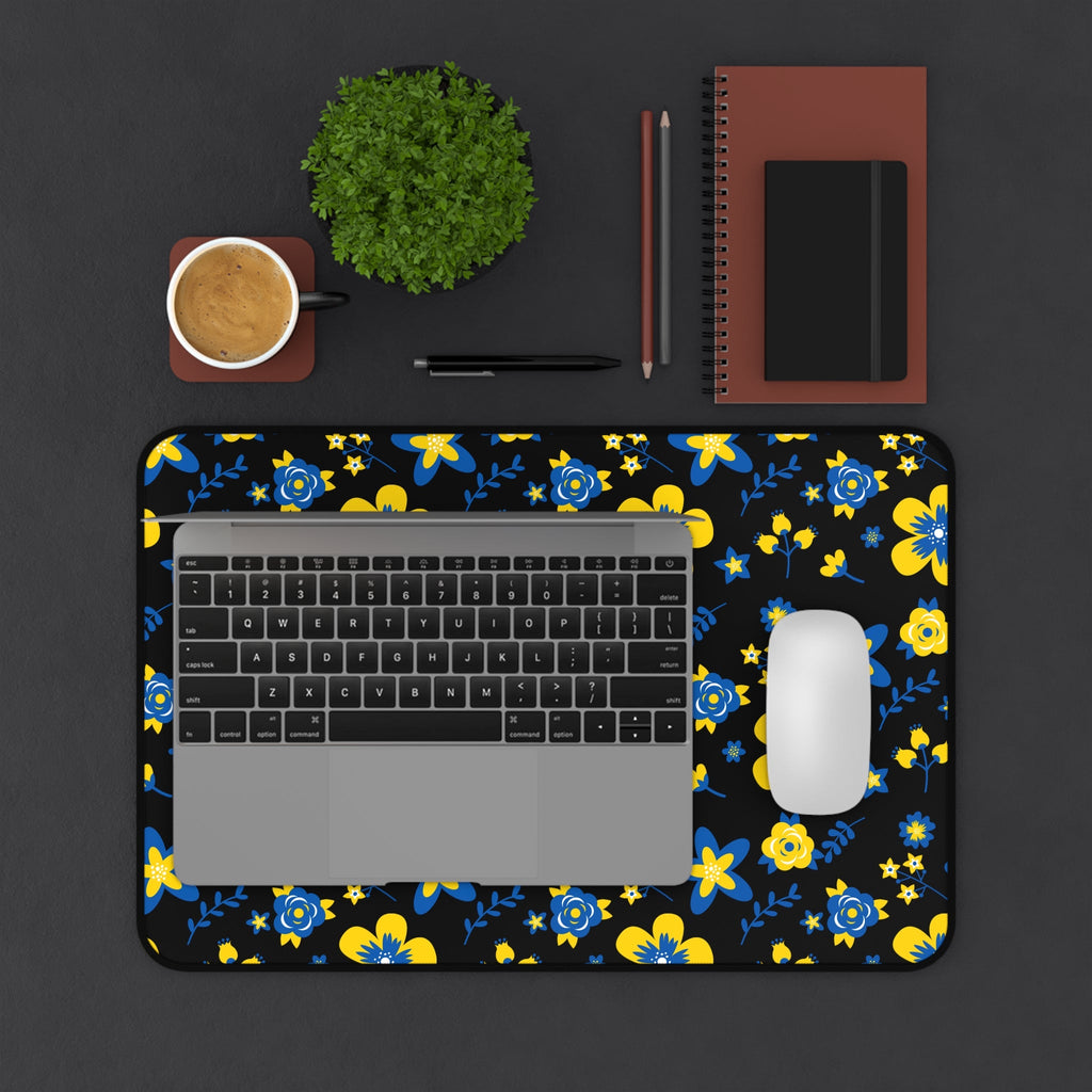 Ukranian Country Flowers Black Floral Desk Mat - 3 size options