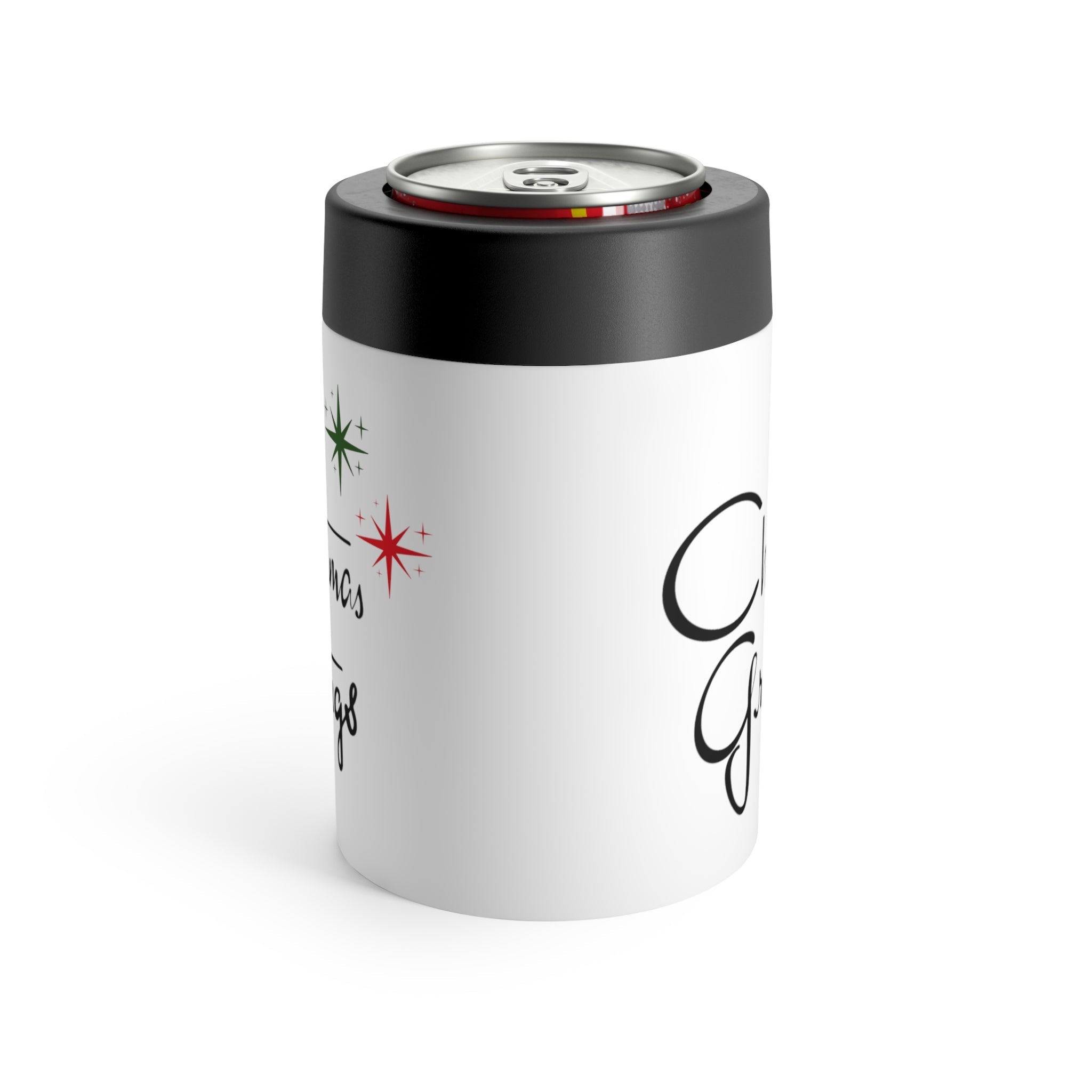 Christmas Greetings Starburst Mid Century Retro Christmas Print Stainless Steel Can Holder