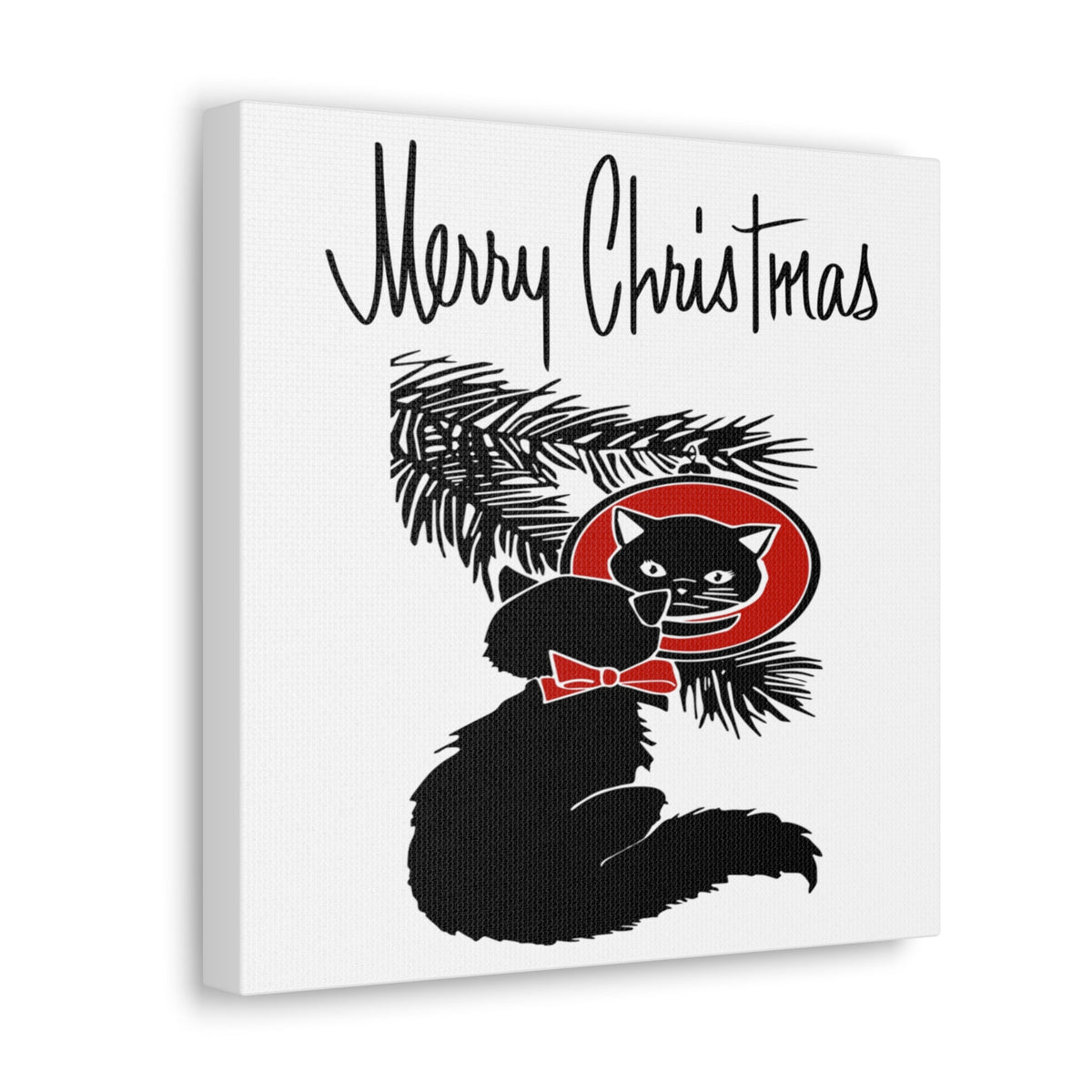 Merry Christmas Black Cat Retro Print Canvas Gallery Wrap