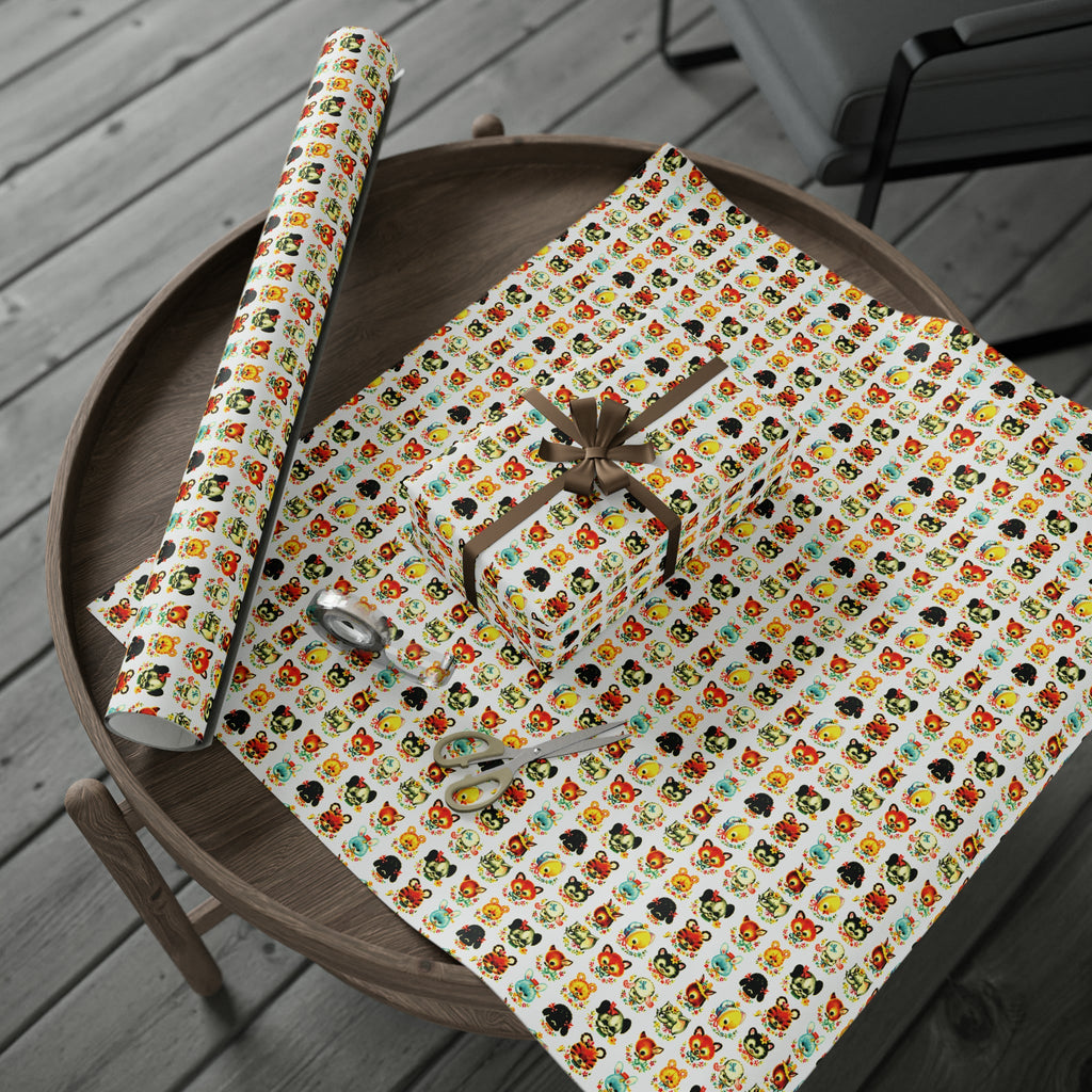 Cute Mid Century Baby Animals Mid Century Retro Print Baby Shower Birthday Holiday Gift Wrap Paper - Glossy Or Matte