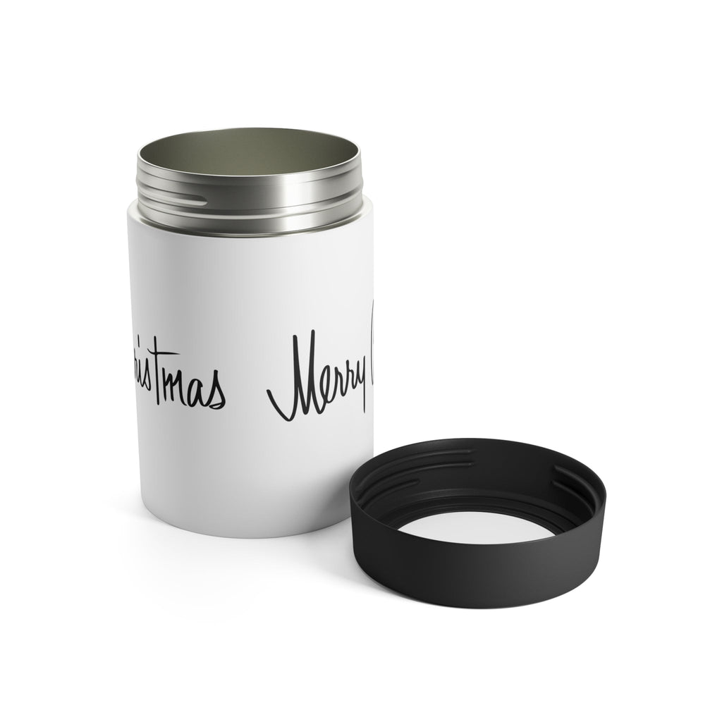 Merry Christmas Black And White Mid Century Retro Christmas Print Stainless Steel Can Holder