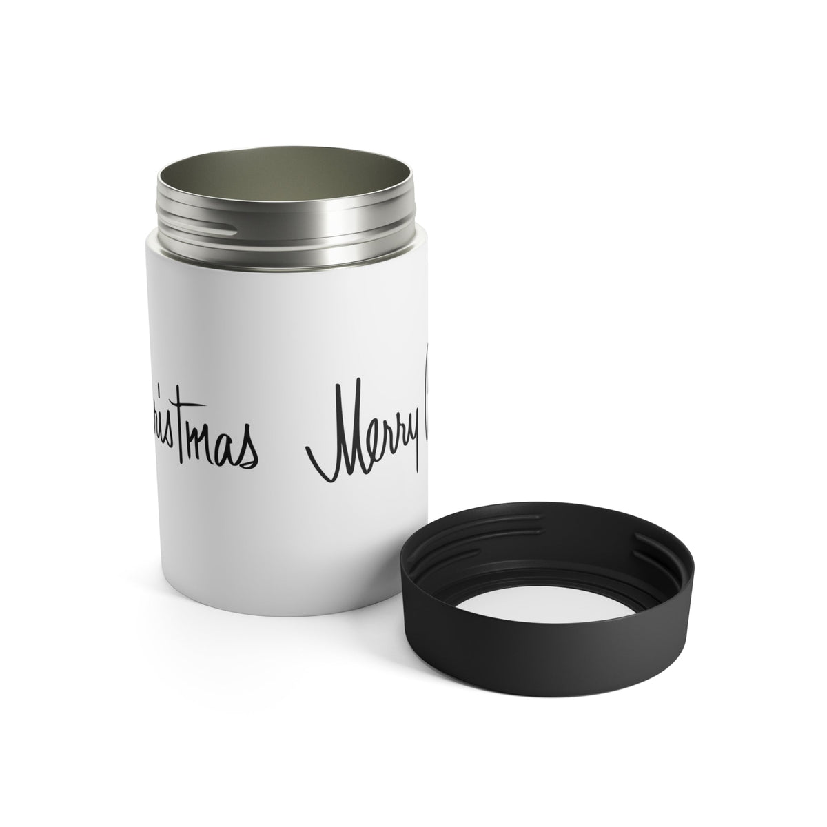Merry Christmas Black And White Mid Century Retro Christmas Print Stainless Steel Can Holder