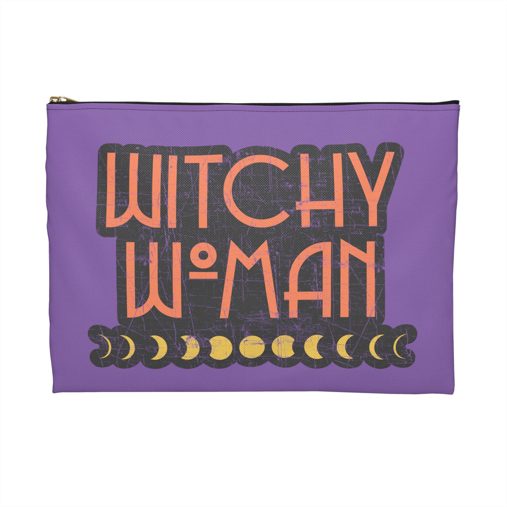 Witchy Woman Moons Distressed Celestial Halloween Print Polyester Accessory Pouch Travel Bag