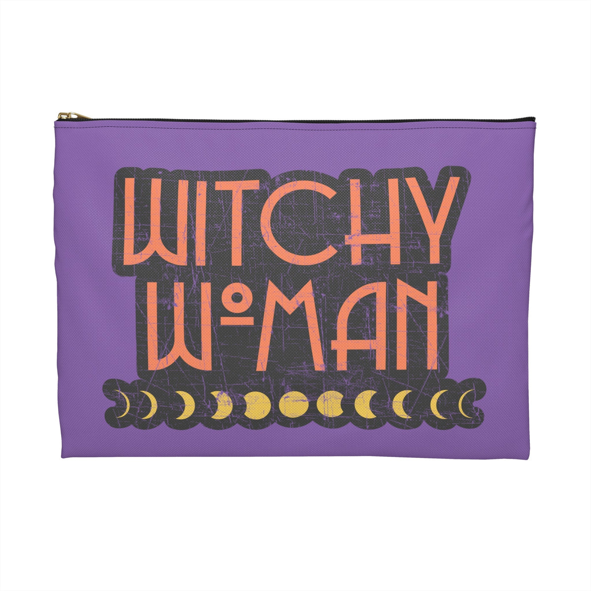 Witchy Woman Moons Distressed Celestial Halloween Print Polyester Accessory Pouch Travel Bag