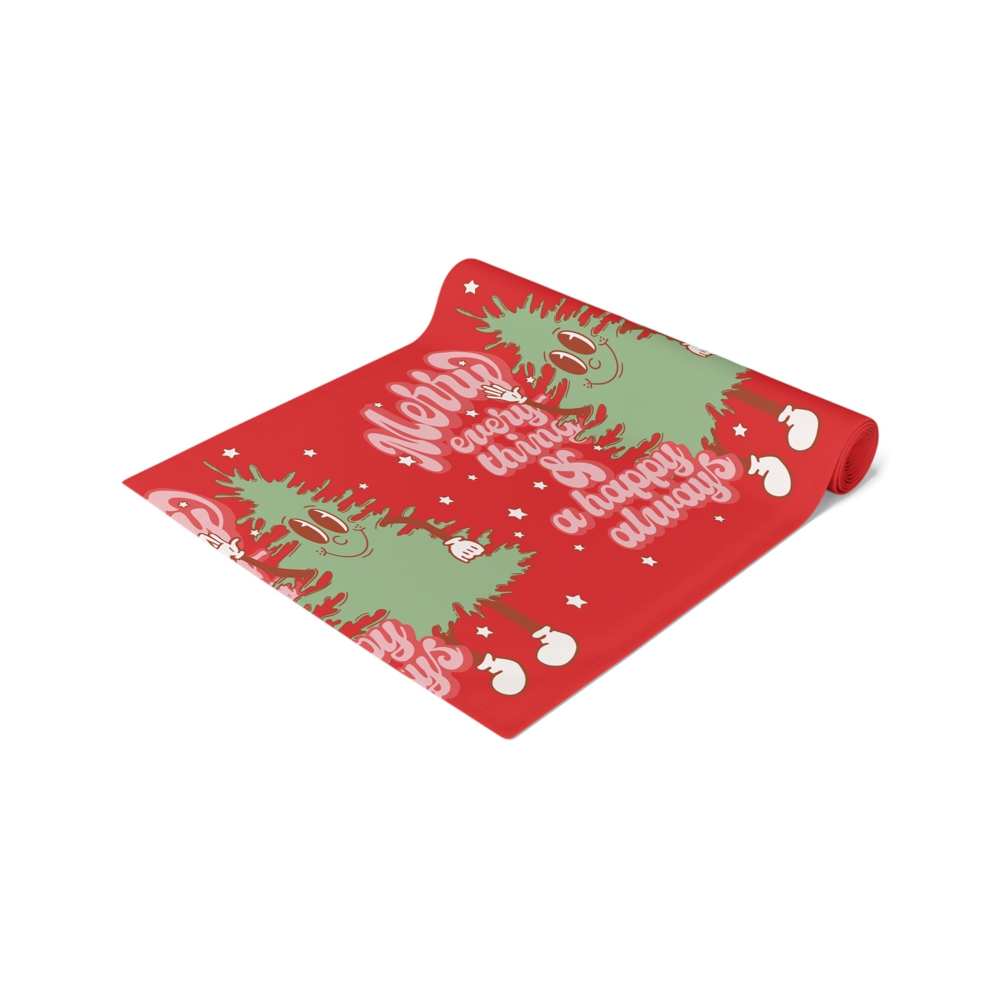 Merry Everything And A Happy Always Cute Christmas Tree Retro Style Red Christmas Decor Cotton Poly Table Runner