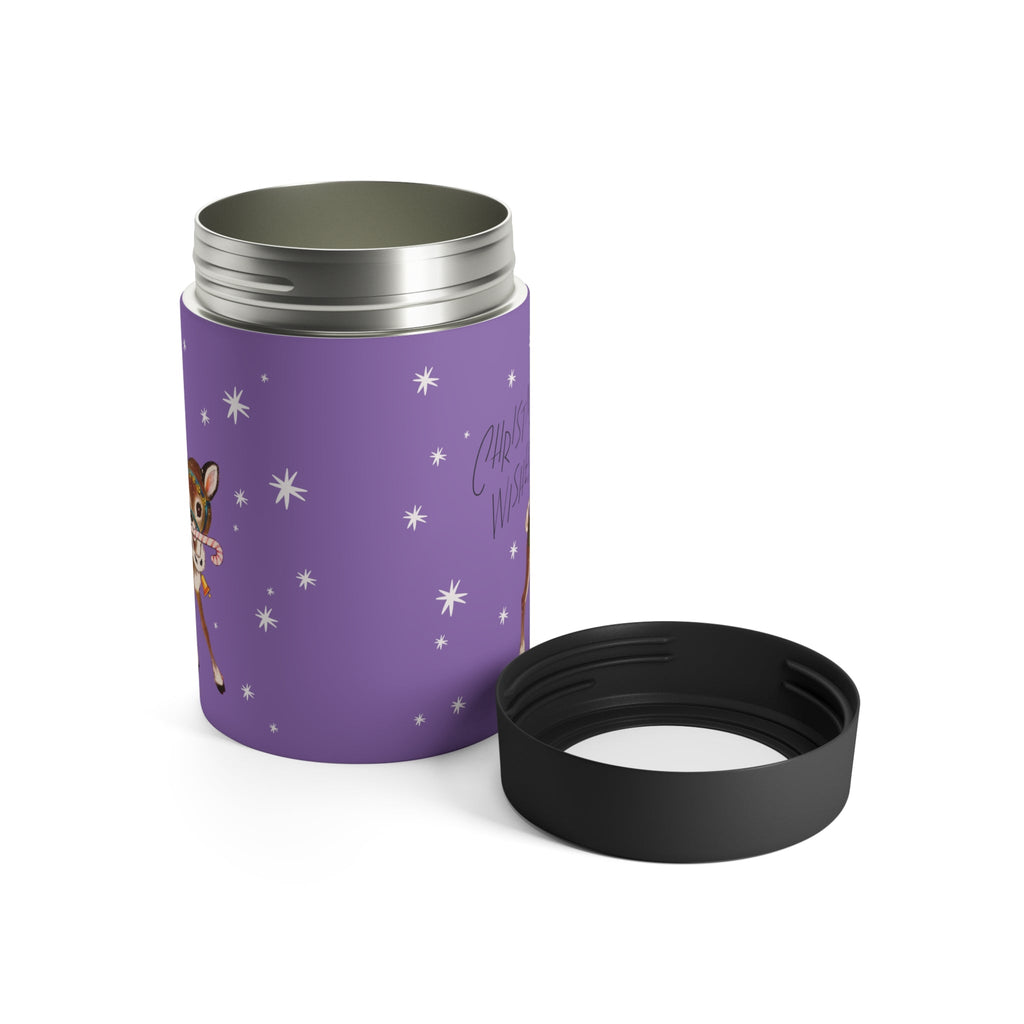 Christmas Wishes Reindeer Stars Purple Mid Century Retro Christmas Print Stainless Steel Can Holder
