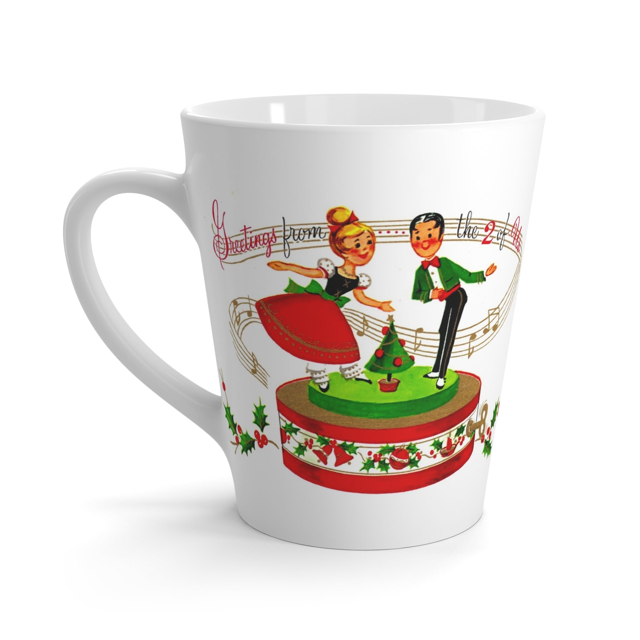 Greetings From The Two Of Us Christmas Couple Retro Mid Century Christmas Print Latte Coffee Mug