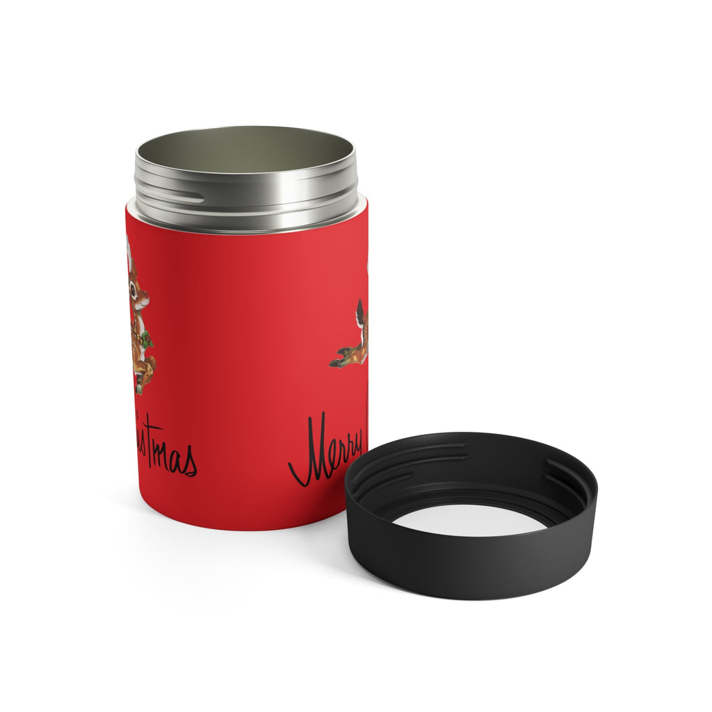 Merry Christmas Reindeer Red Mid Century Retro Christmas Print Stainless Steel Can Holder
