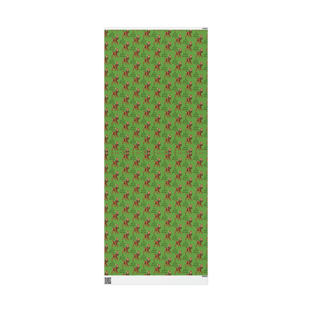 The Season's Greetings Reindeer With Wreath Mid Century Retro Christmas Print Holiday Gift Wrap Paper - Glossy Or Matte
