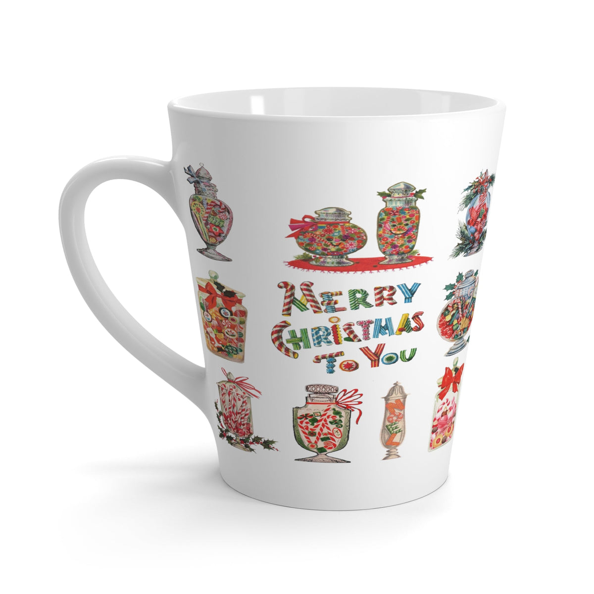 Merry Christmas To You Christmas Candy Mid Century Retro Print Latte Mug