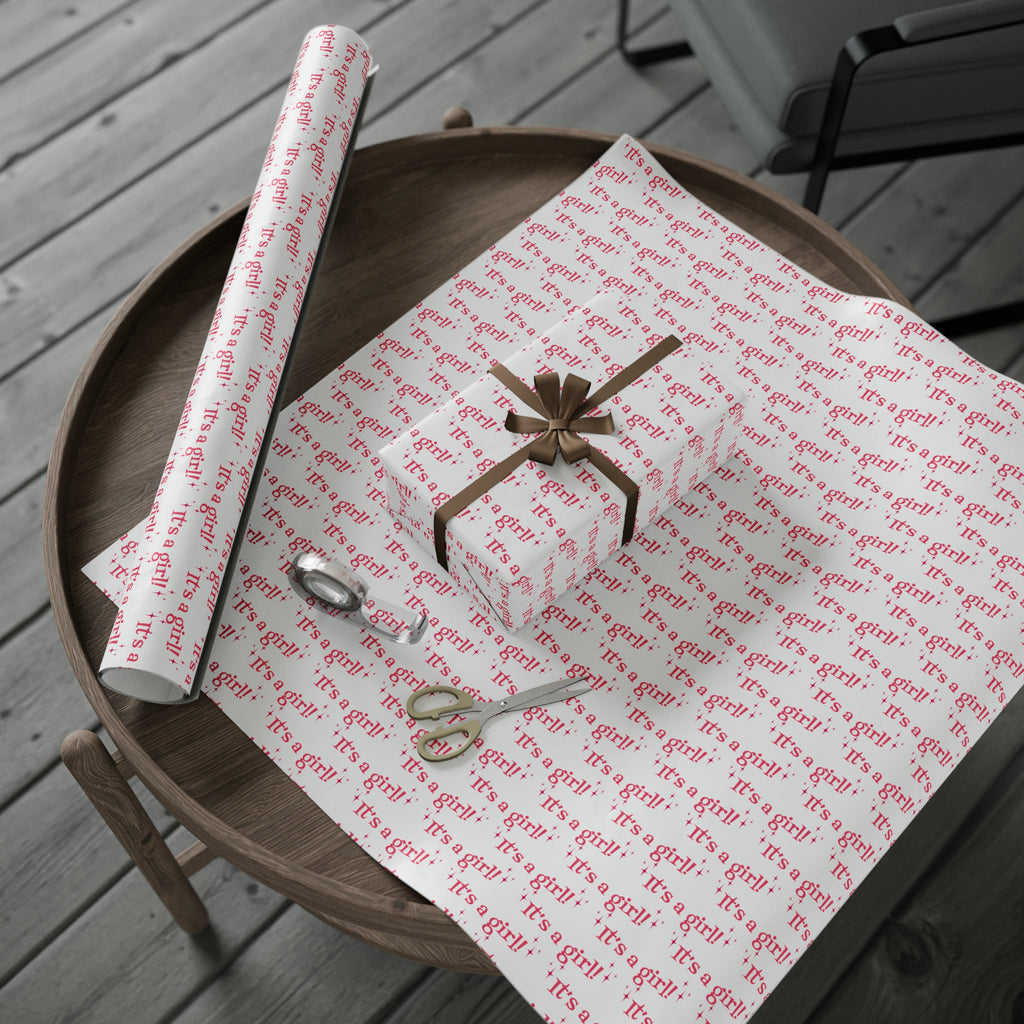 It's A Girl Starburst Atomic Retro Style Baby Shower Gift Wrap Paper - Glossy Or Matte