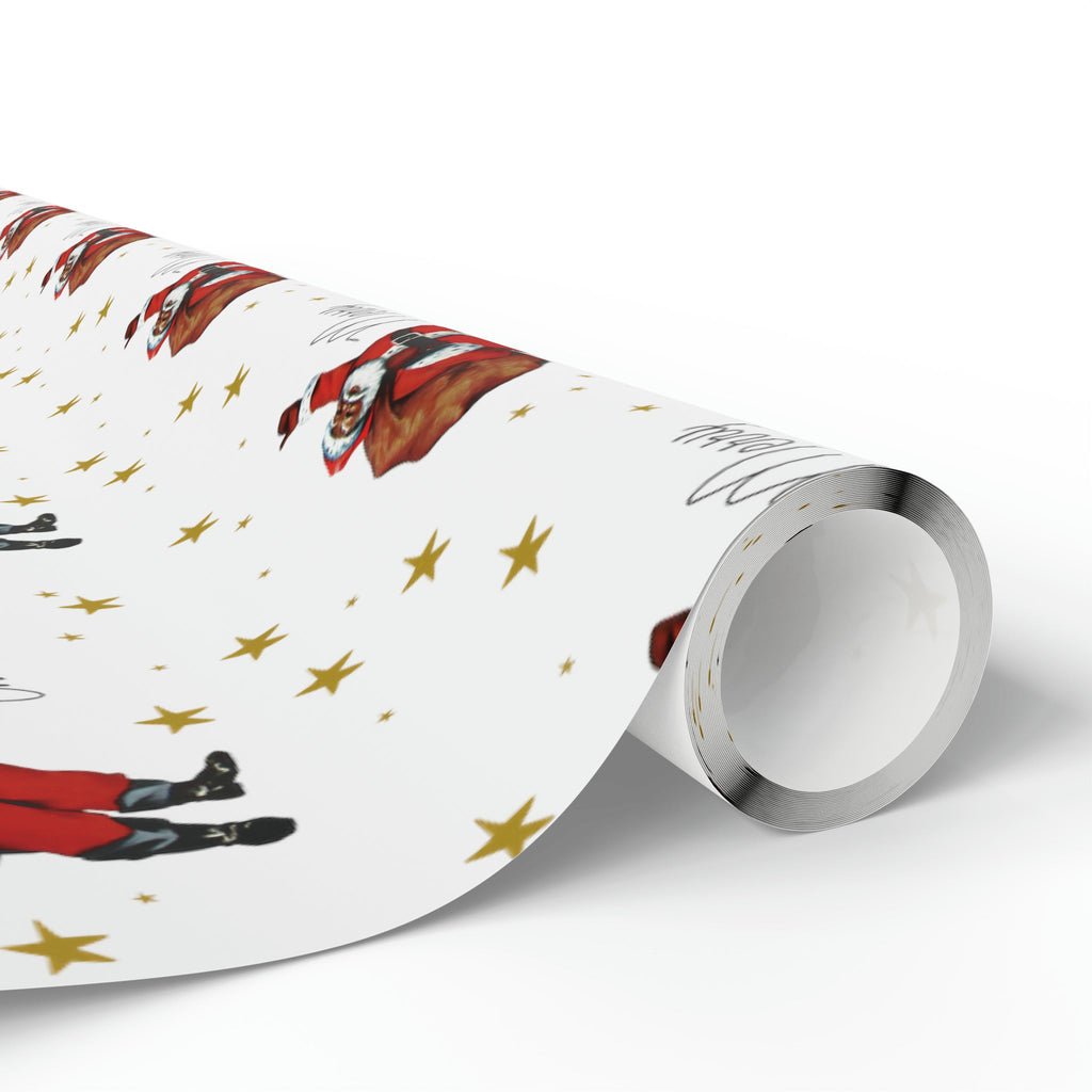 Merry Christmas Diverse Black Santa Gold Stars Retro Holiday Gift Wrap Paper - Glossy Or Matte