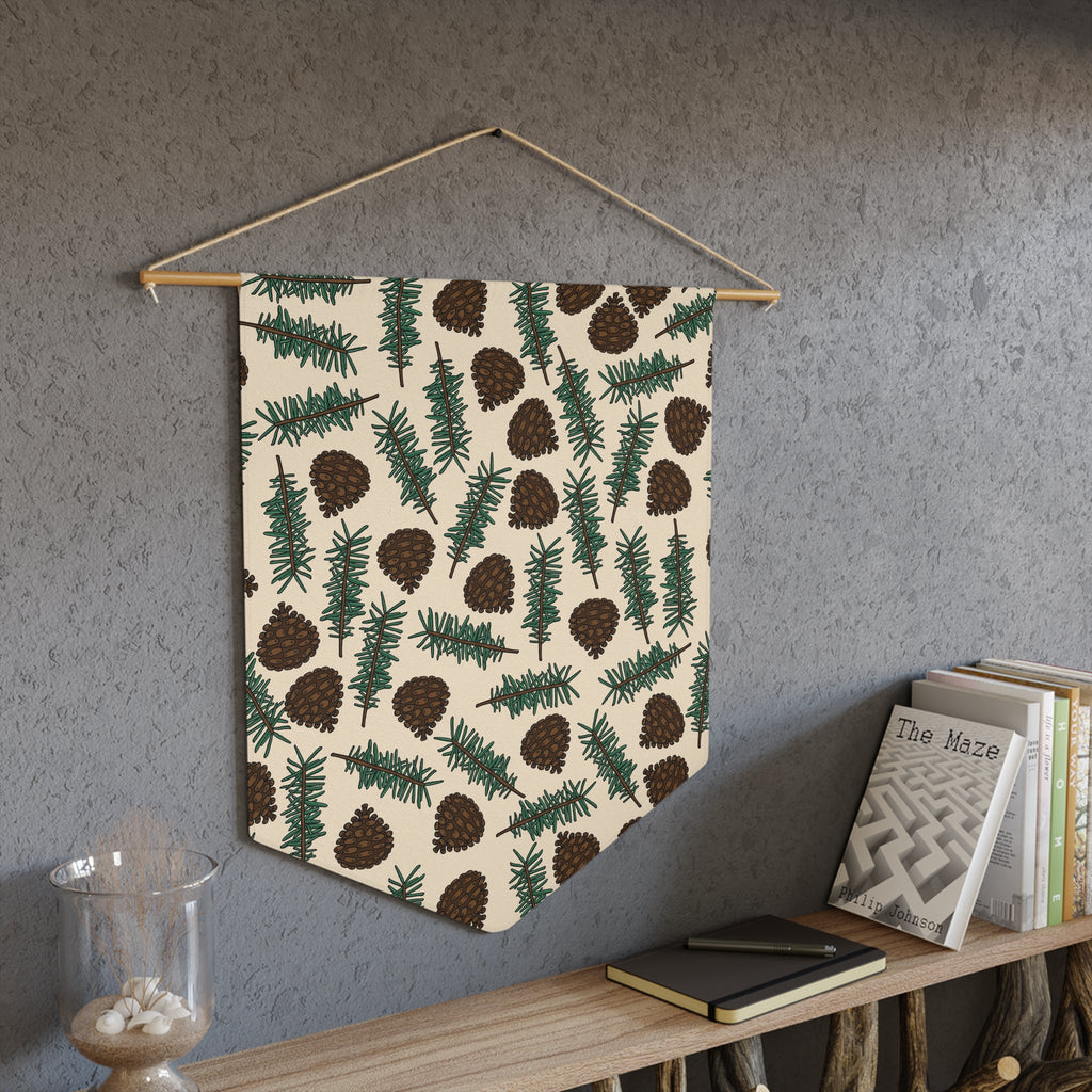 Pinecones With Sprigs Of Pine Cute Winter Christmas Decor Wall Hanging Banner Flag
