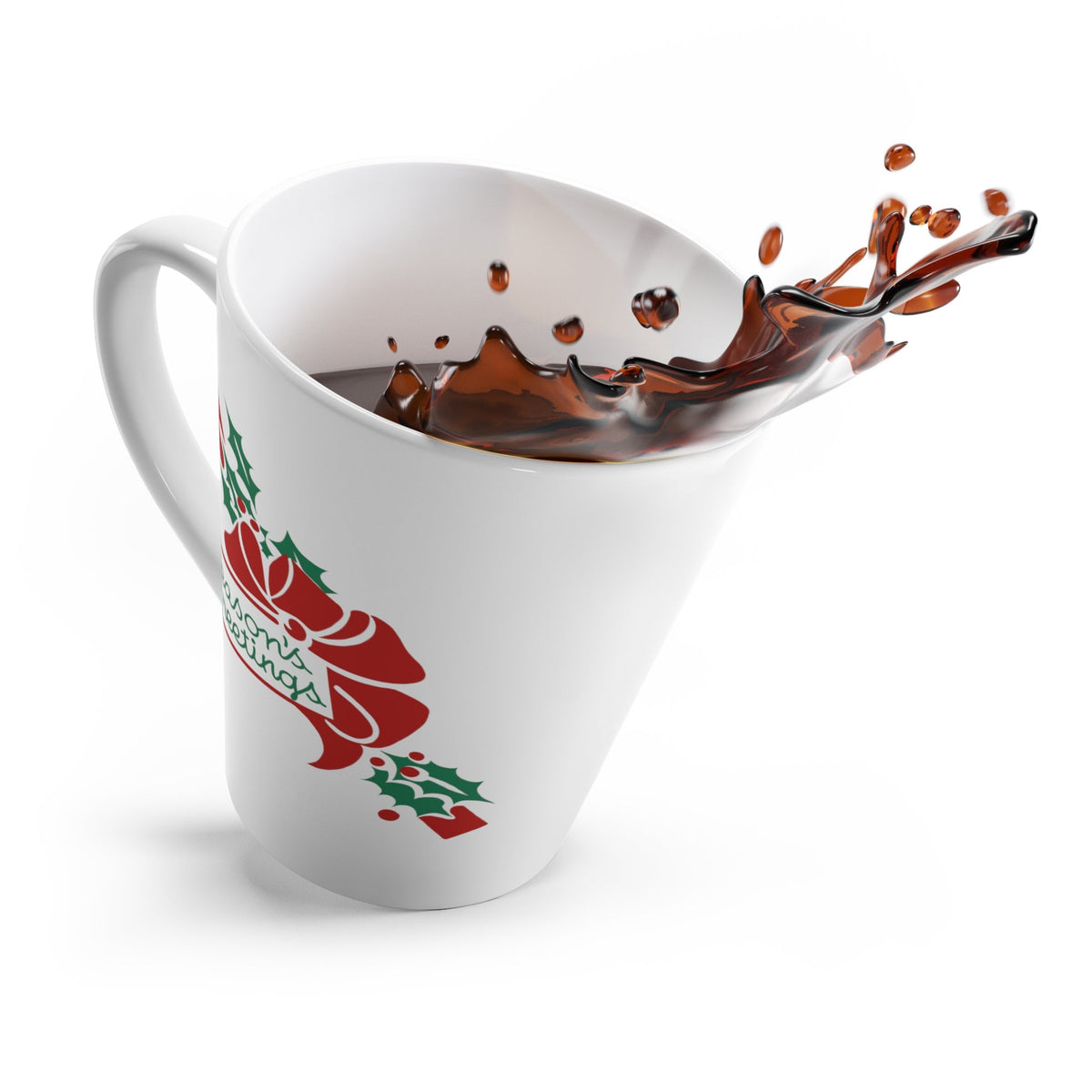Season's Greetings Bow And Holly Mid Century Retro Christmas Latte Mug