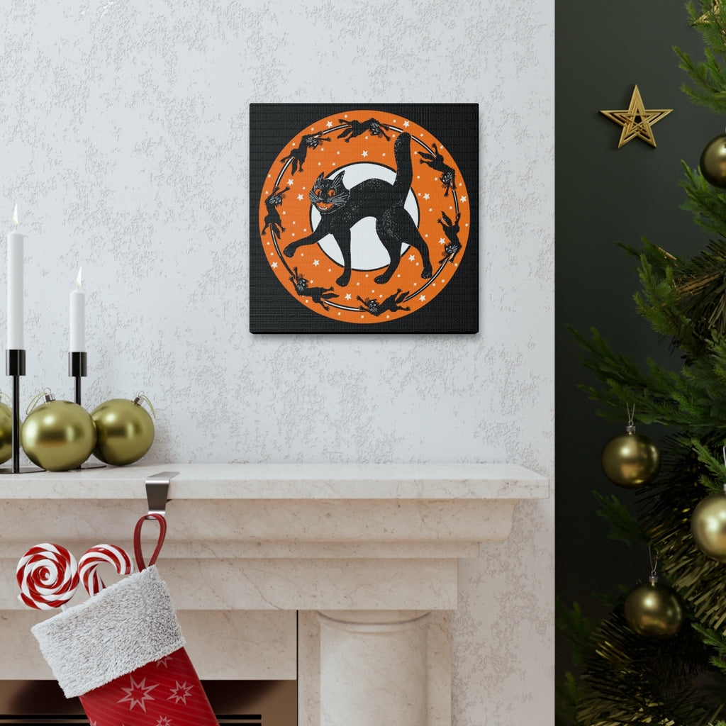 Black Cats Halloween Retro Print Canvas Gallery Wrap