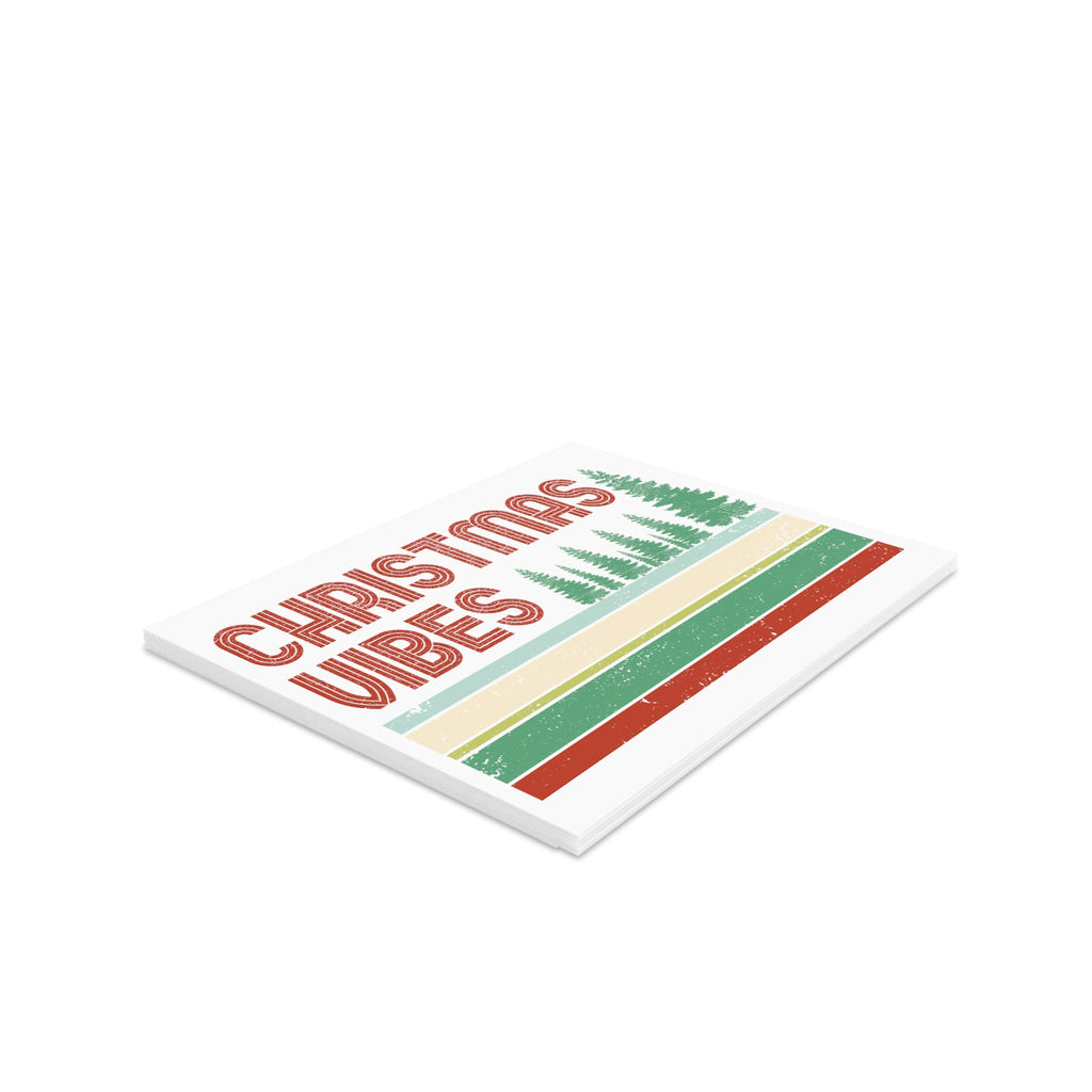 Christmas Vibes Trees Retro Christmas Style Matte Greeting Cards (8, 16, and 24 pcs)