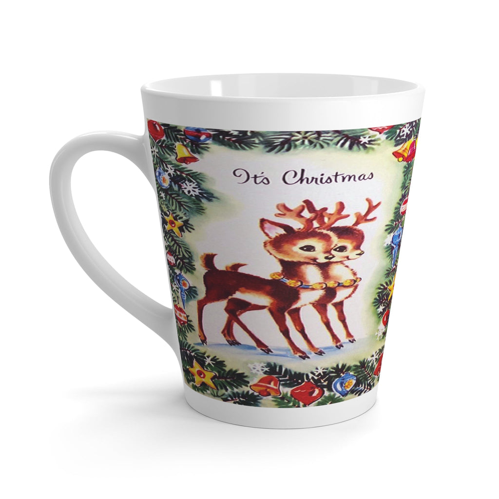 It's Christmas Cute Reindeer Mid Century Retro Christmas Print Latte Coffee Mug