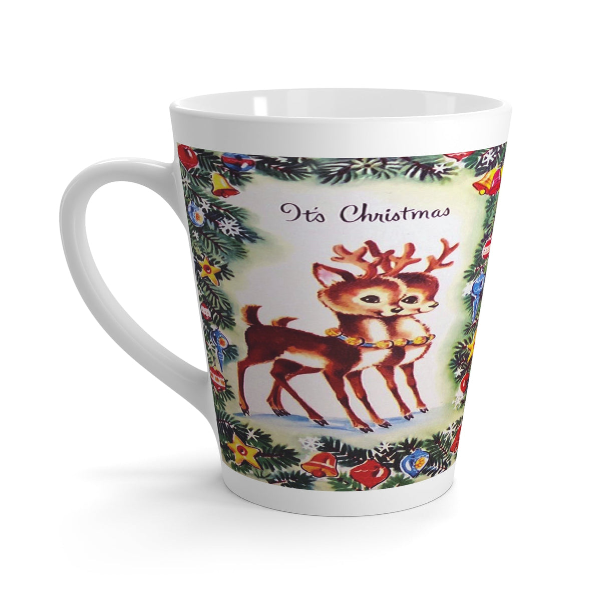 It's Christmas Cute Reindeer Mid Century Retro Christmas Print Latte Coffee Mug