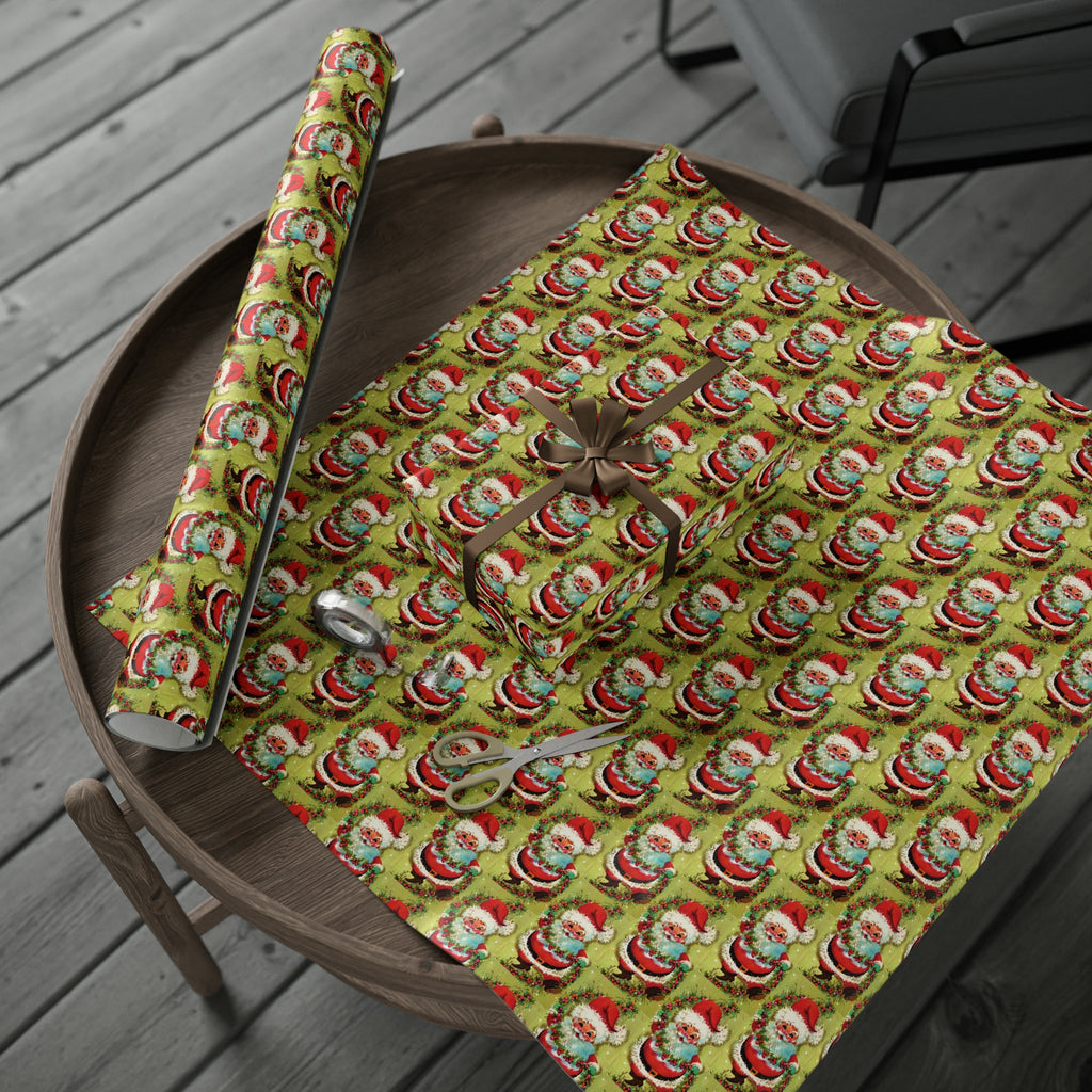 Cute Dancing Santa With Garland Mod Mid Century Retro Christmas Print Holiday Gift Wrap Paper - Glossy Or Matte