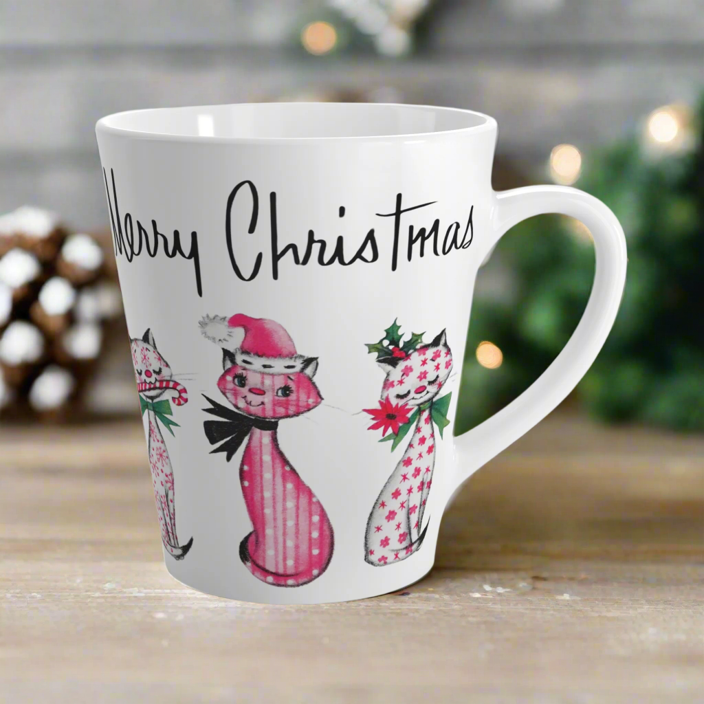 Merry Christmas Cats Midcentury Retro Latte Coffee Mug