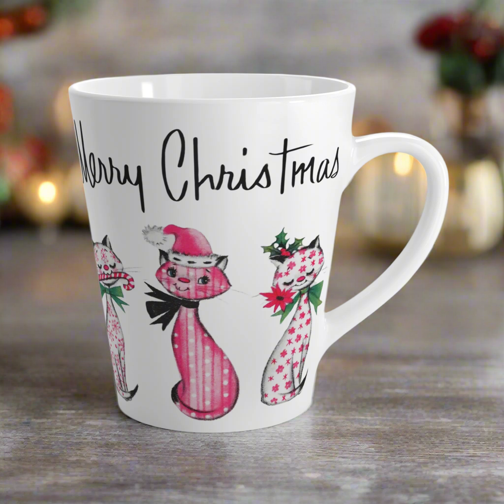 Merry Christmas Cats Midcentury Retro Latte Coffee Mug